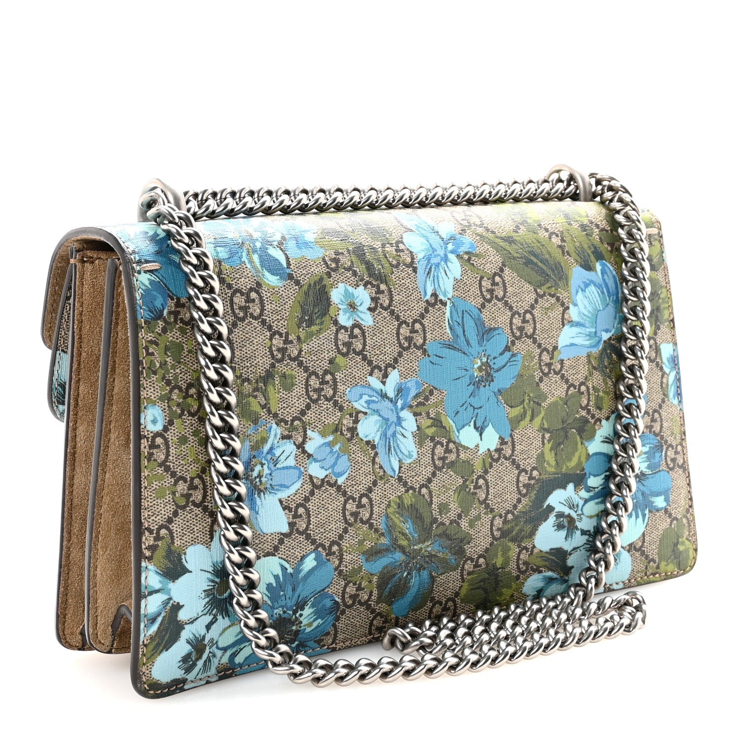 GG Supreme Monogram Blooms Print Embroidered Small Dionysus Shoulder Bag Blue Taupe