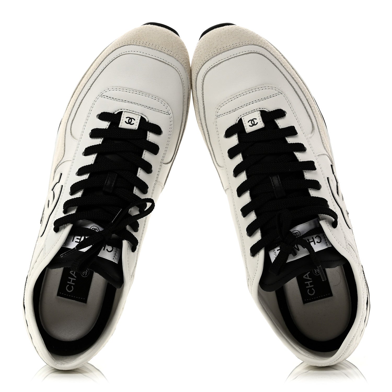 Calfskin Suede CC Mens Sneakers 43 White Beige Black