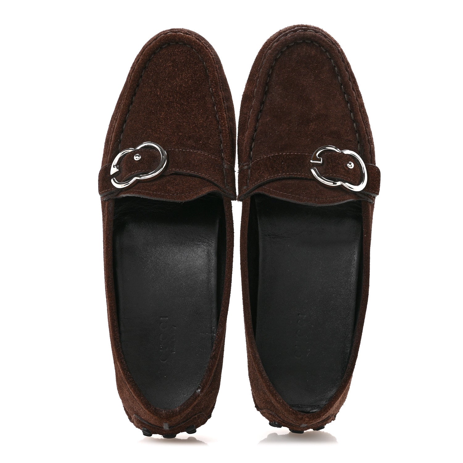 Suede GG Buckle Driver Loafers 38.5 Brown