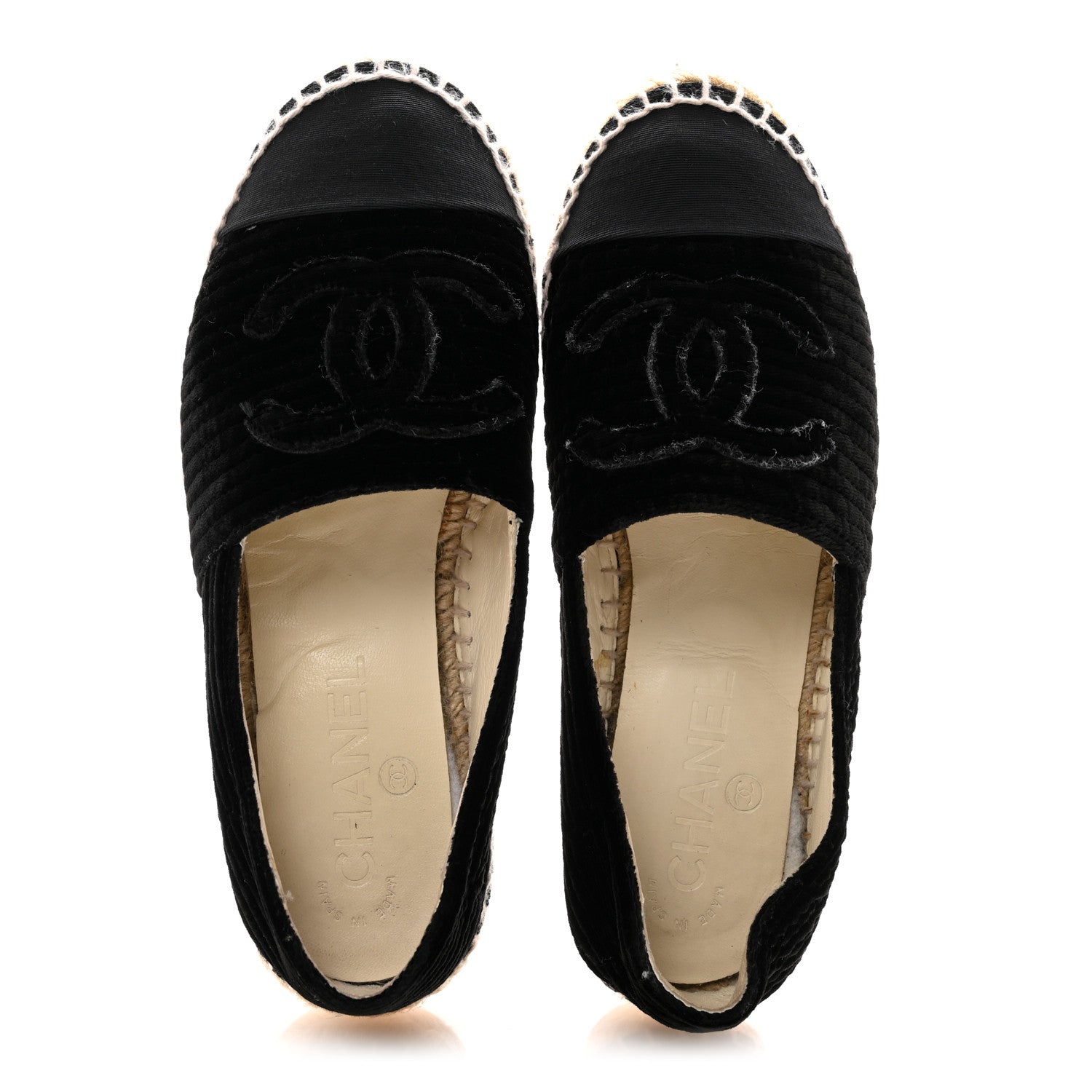 Velvet Grosgrain Quilted CC Espadrilles 35 Black