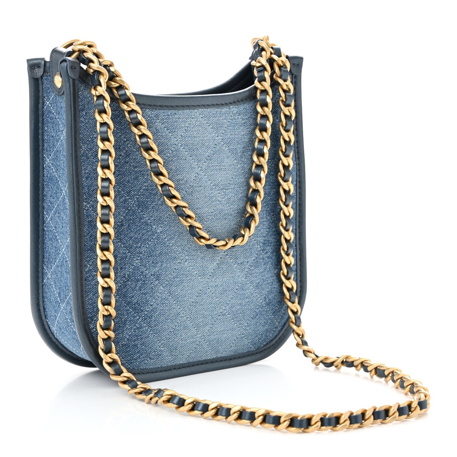 Washed Denim Quilted Small Hobo Blue