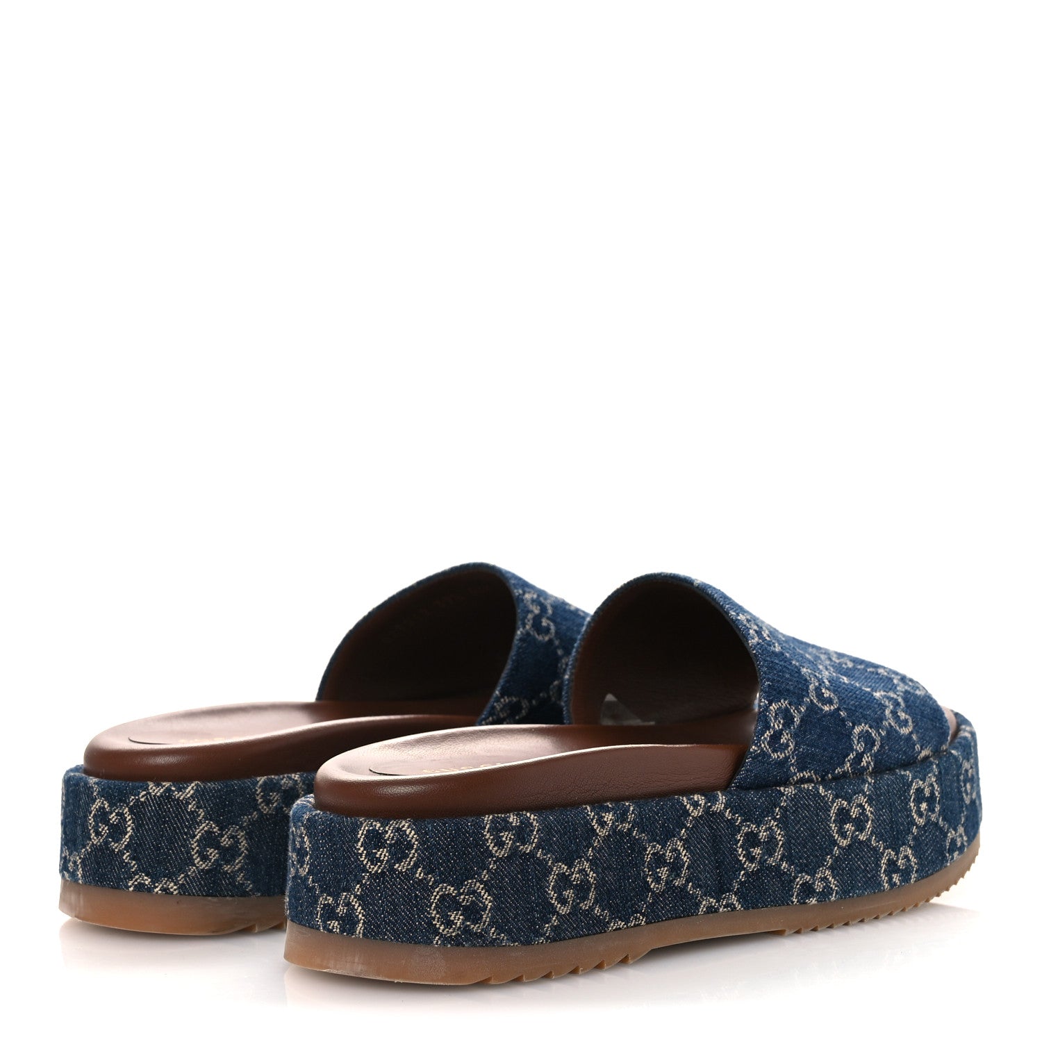 New Denim GG Monogram Angelina Platform 55mm Slide Sandals 39.5 Blue Tea
