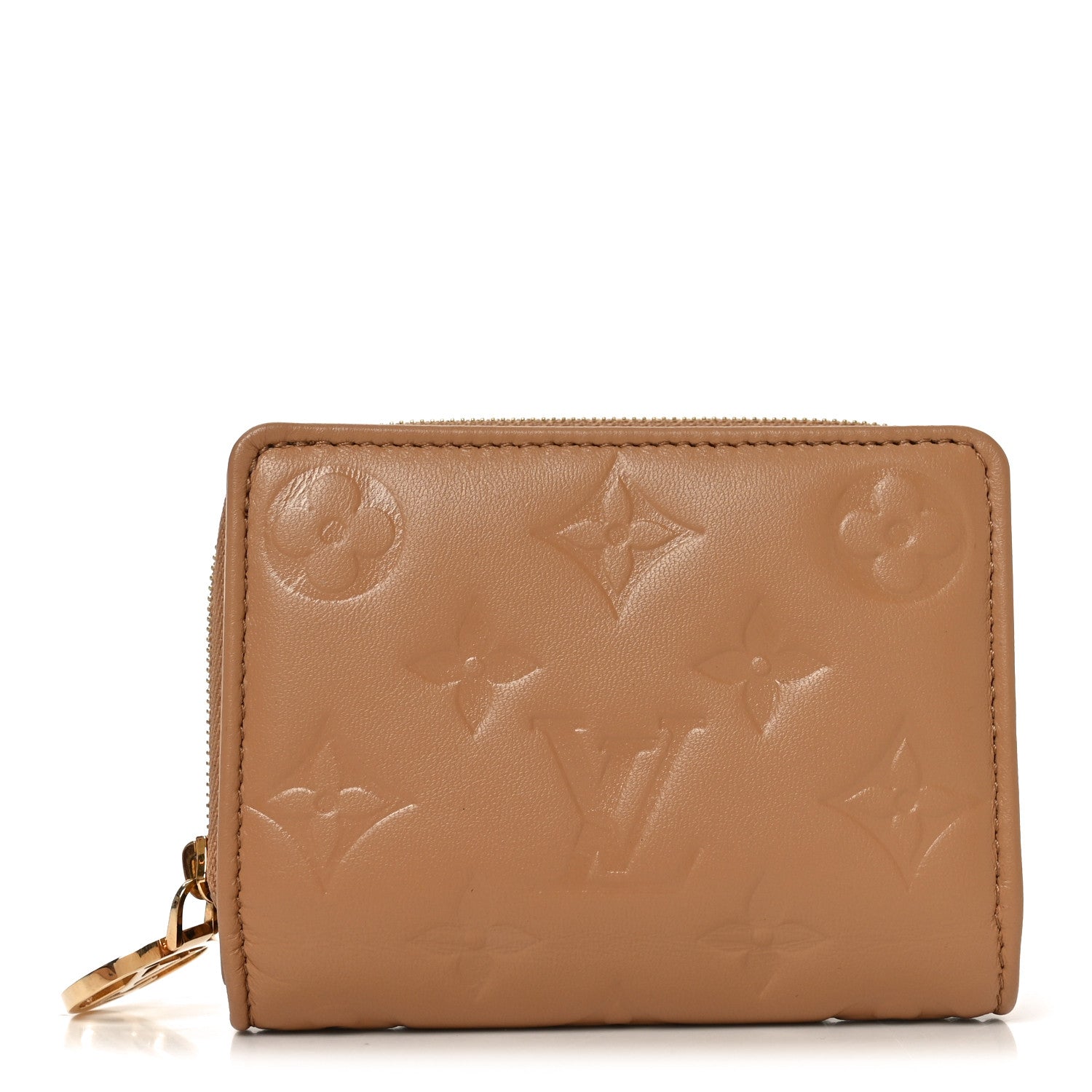 Lambskin Embossed Monogram Lou Coussin Wallet Camel