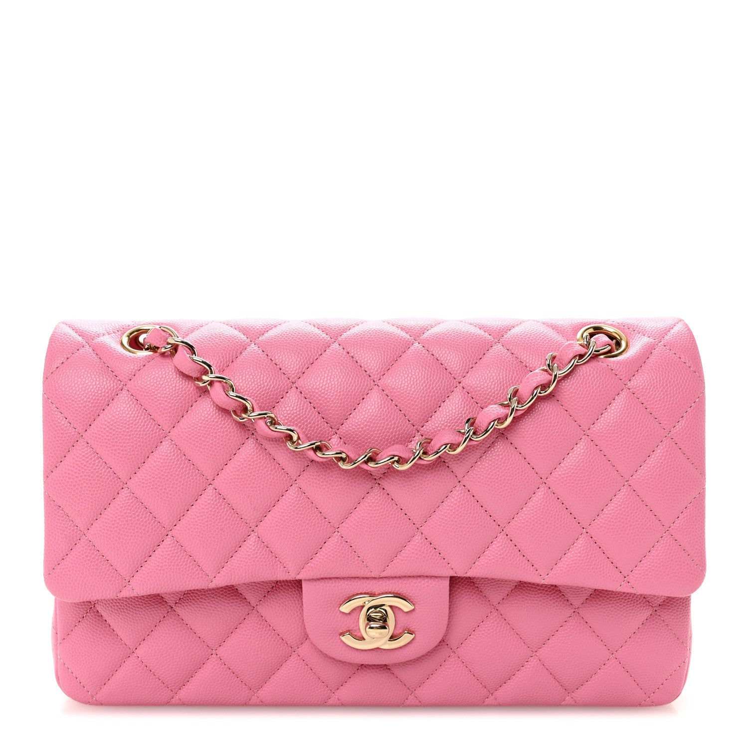 Caviar Quilted Medium Double Flap Pink