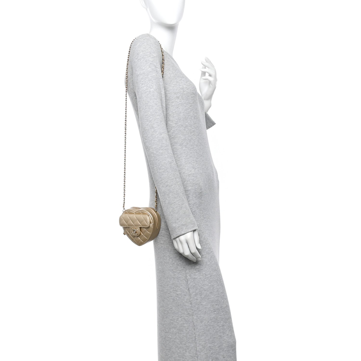 Metallic Lambskin Quilted CC In Love Heart Clutch With Chain Gold
