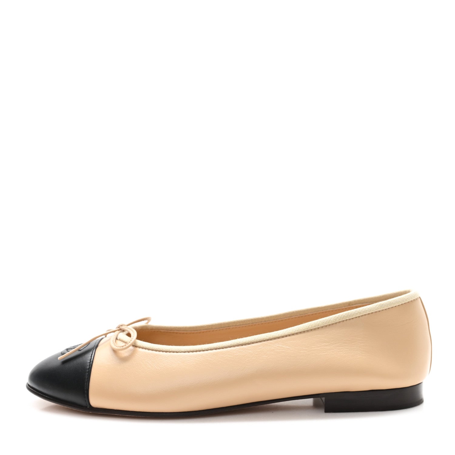 Lambskin Cap Toe CC Ballerina Flats 41.5 Beige Black