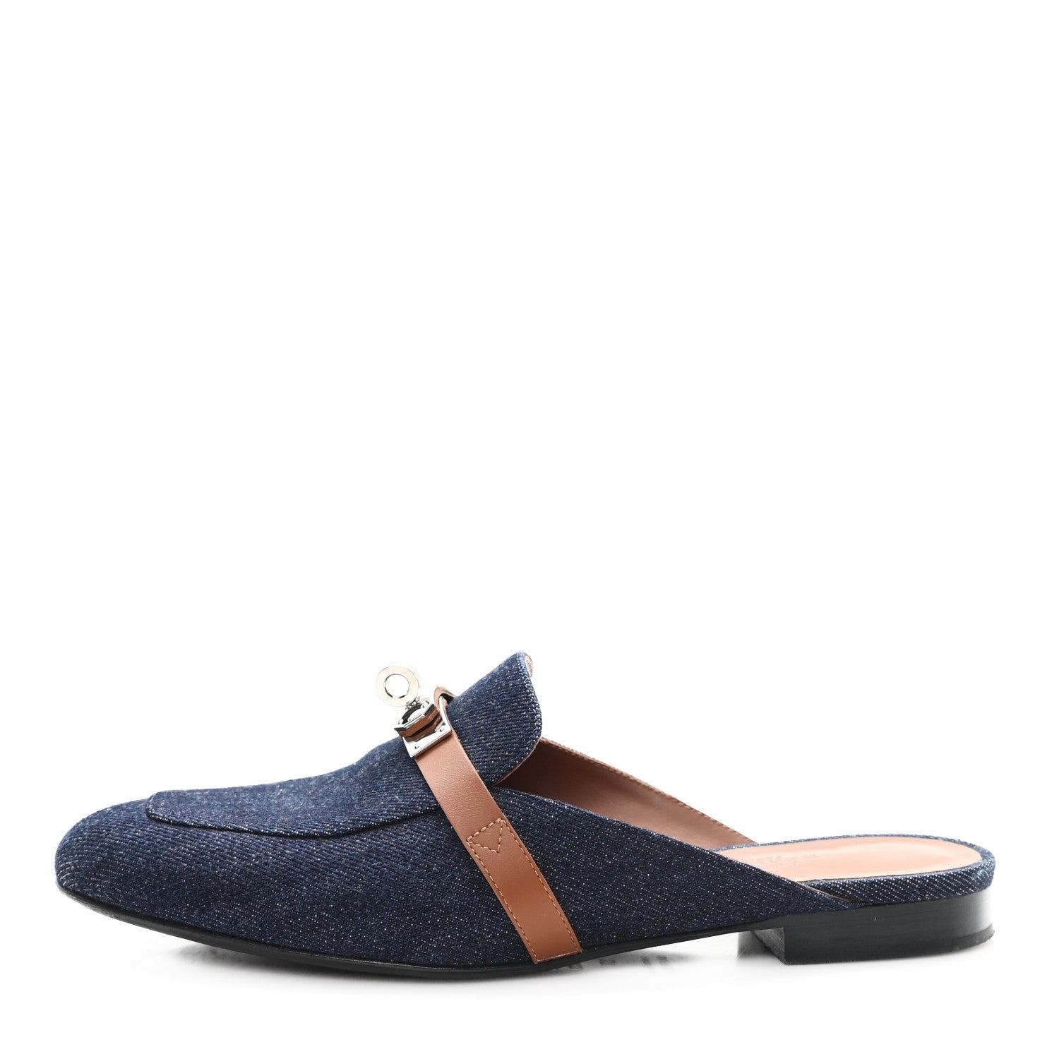 Calfskin Denim Oz Mules 37 Bleu Brut Gold