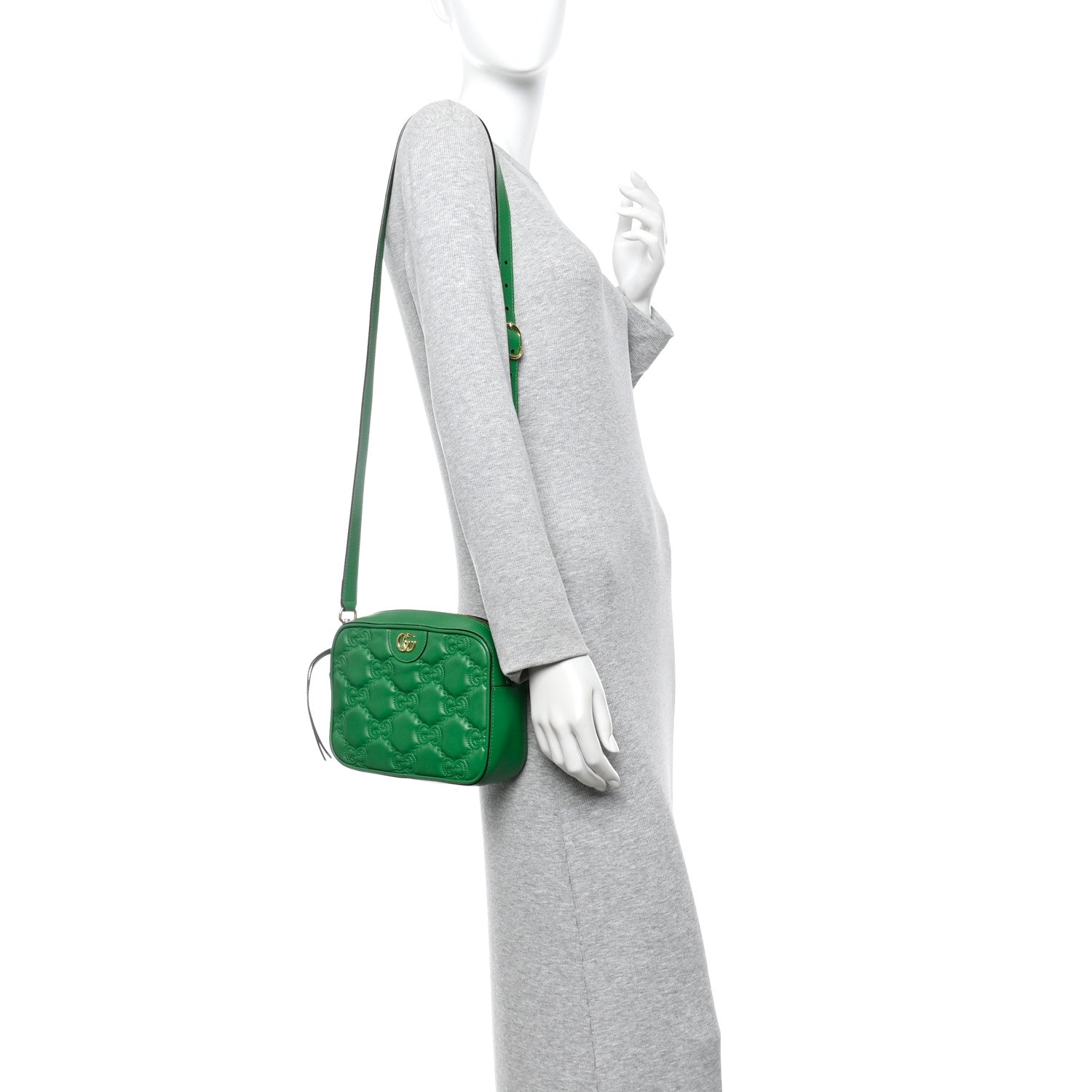 Calfskin GG Matelasse Shoulder Bag Spring Green Natural