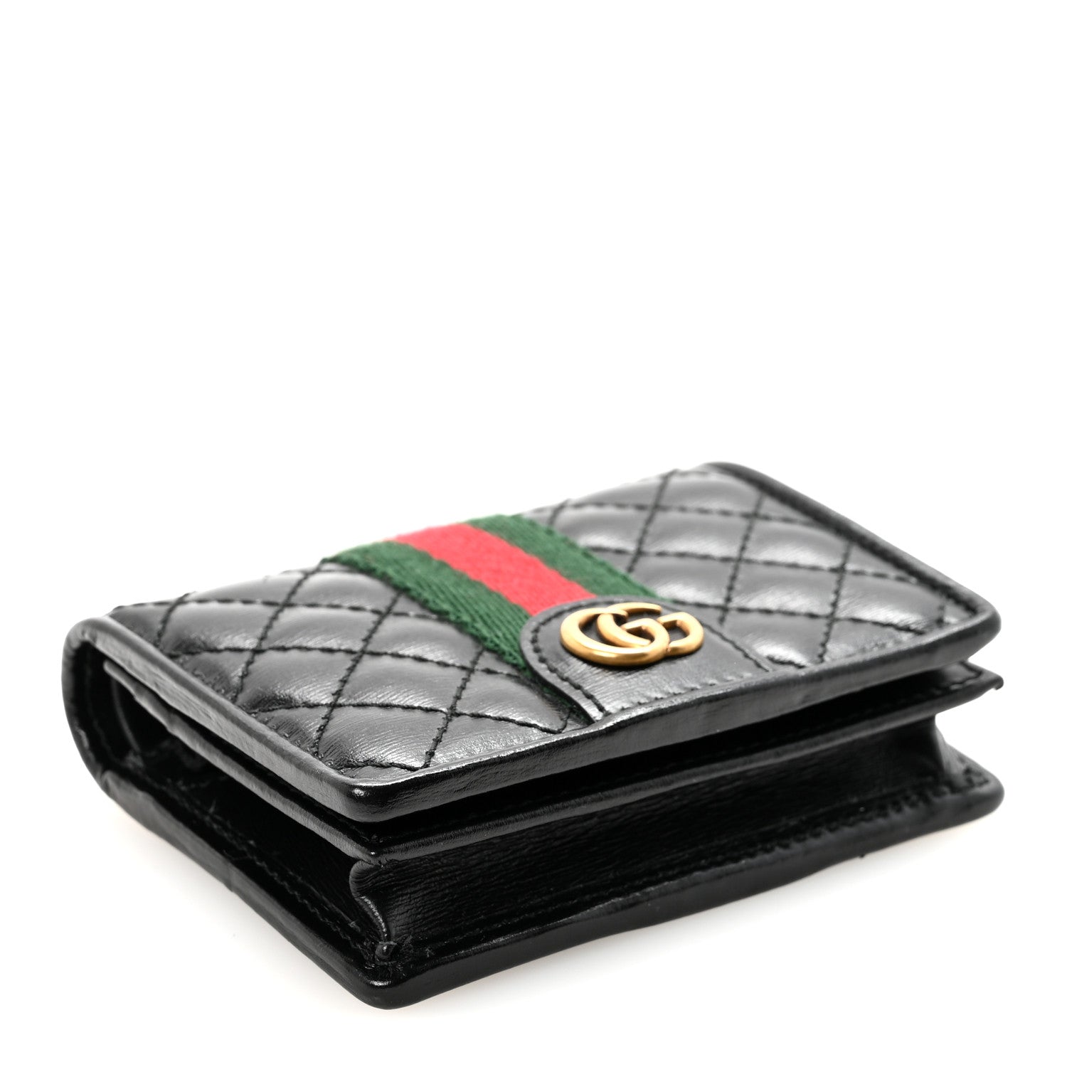 Calfskin Web Trapuntata GG Marmont Card Case Wallet Black