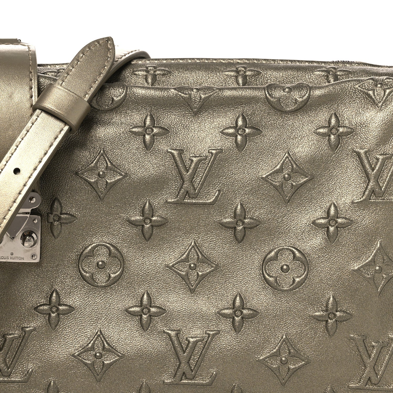 Calfskin Debossed Monogram Side Trunk Light Gold