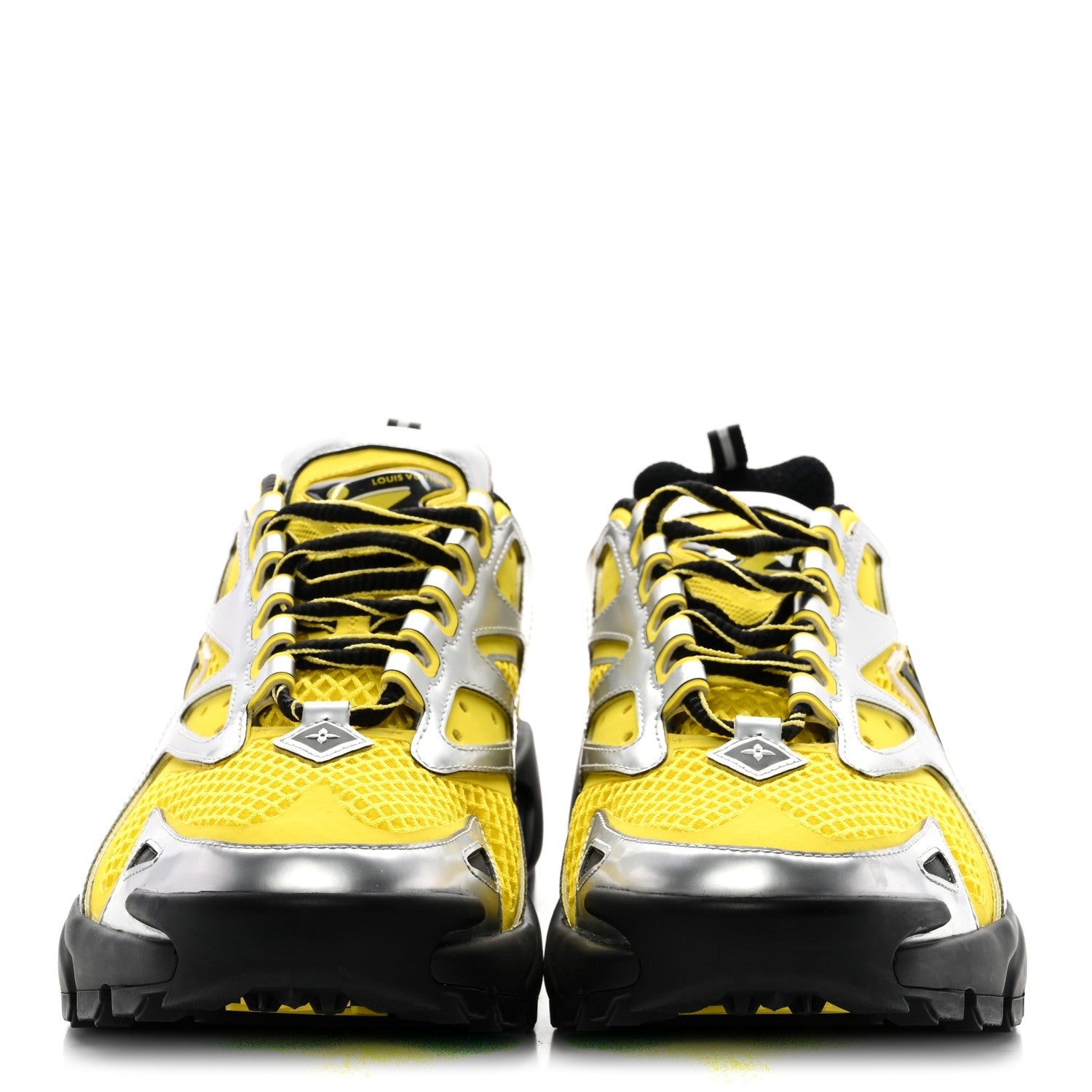 Metallic Calfskin Mesh Mens LV Runner Tatic Sneakers 8 Yellow