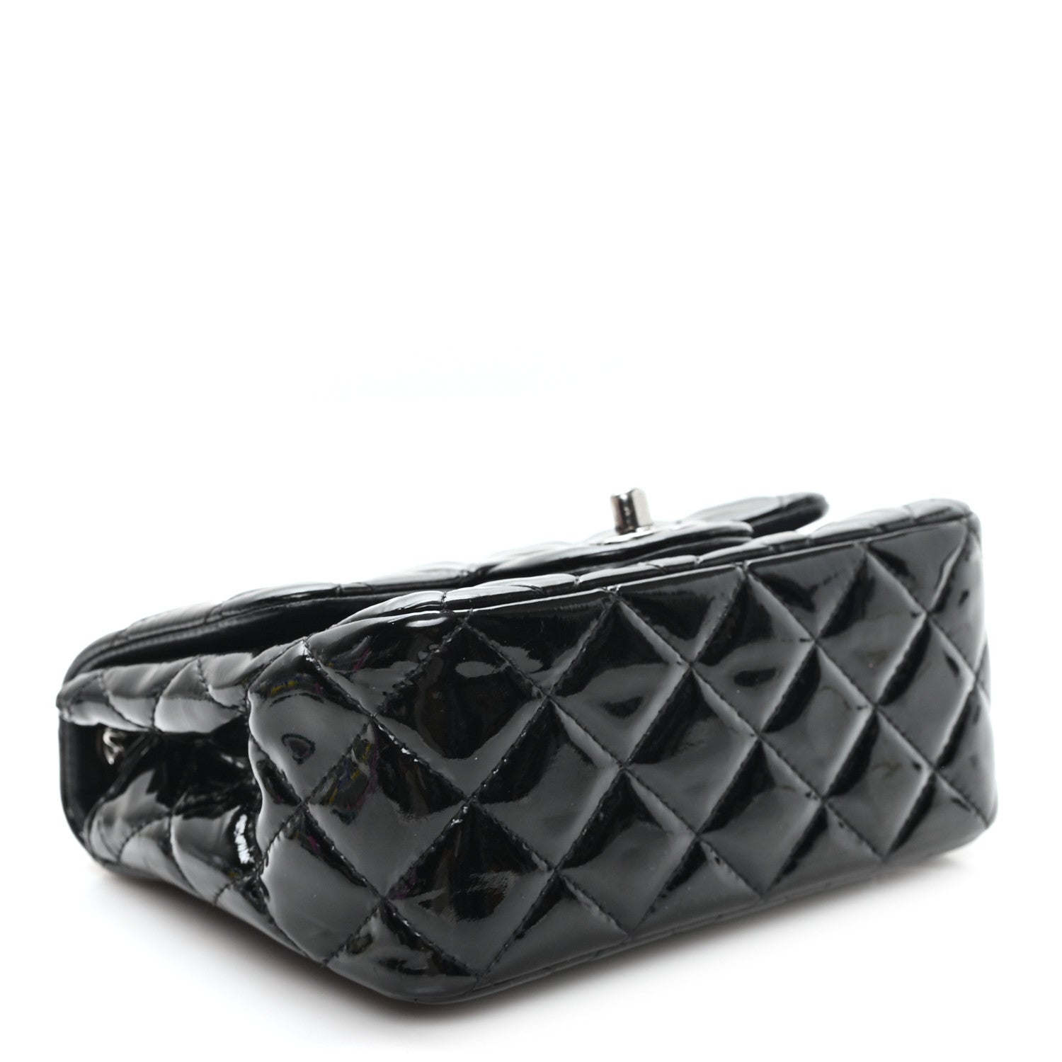 Patent Calfskin Quilted Mini Square Flap Black