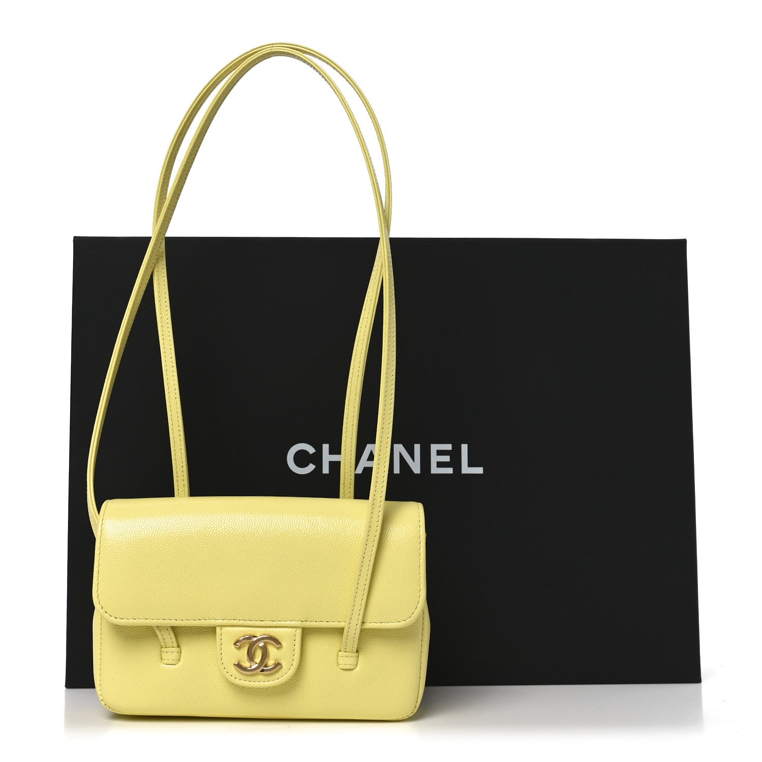 Shiny Caviar Mini Preppy Coco Shoulder Bag Light Yellow