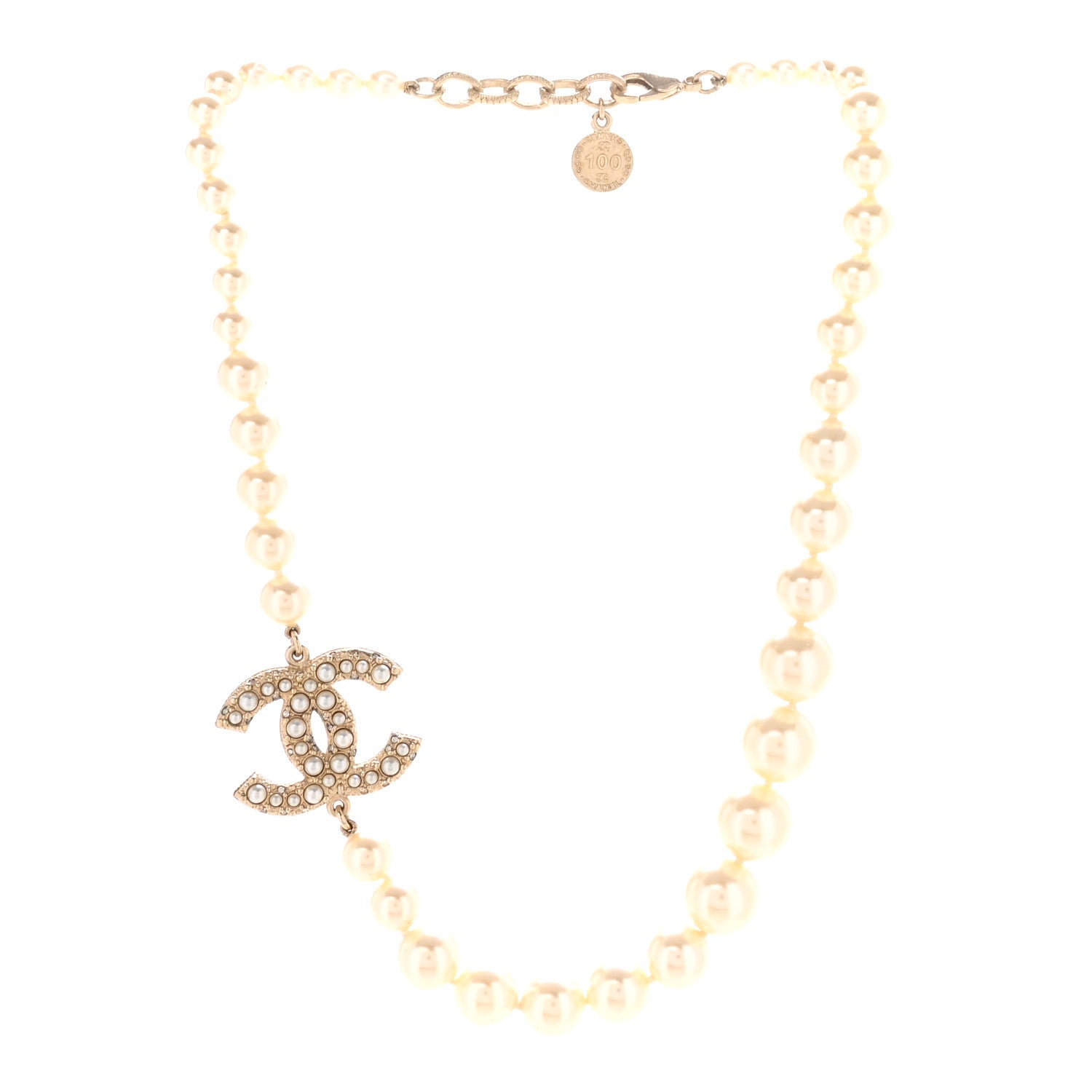 Pearl CC 100th Anniversary Necklace Light Gold