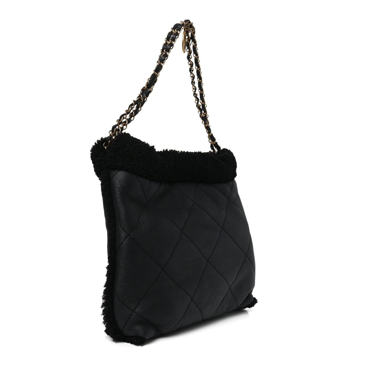 Aged Lambskin Shearling Quilted Small Chanel 22 Black