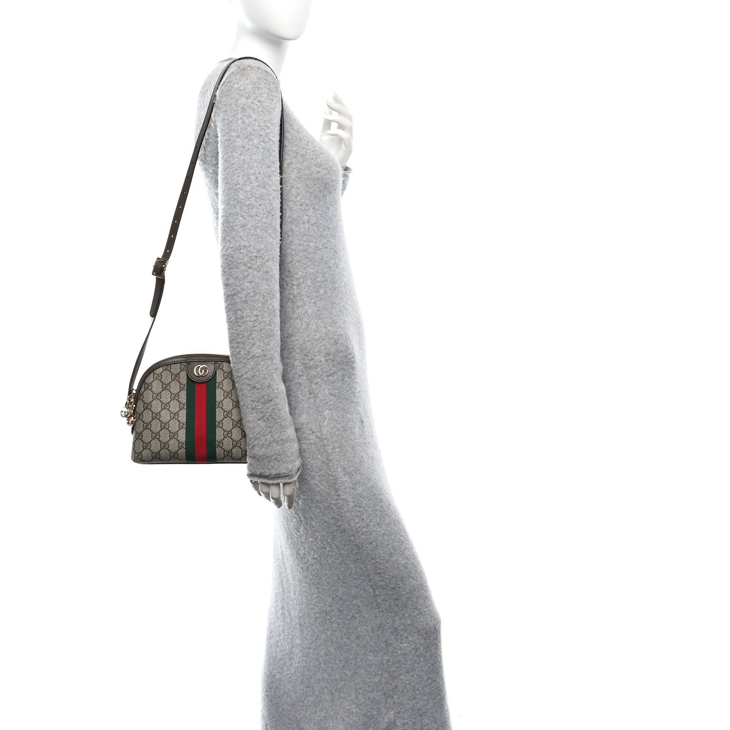 GG Supreme Monogram Textured Dollar Calfskin Web Small Ophidia Dome Shoulder Bag Beige Ebony New Acero