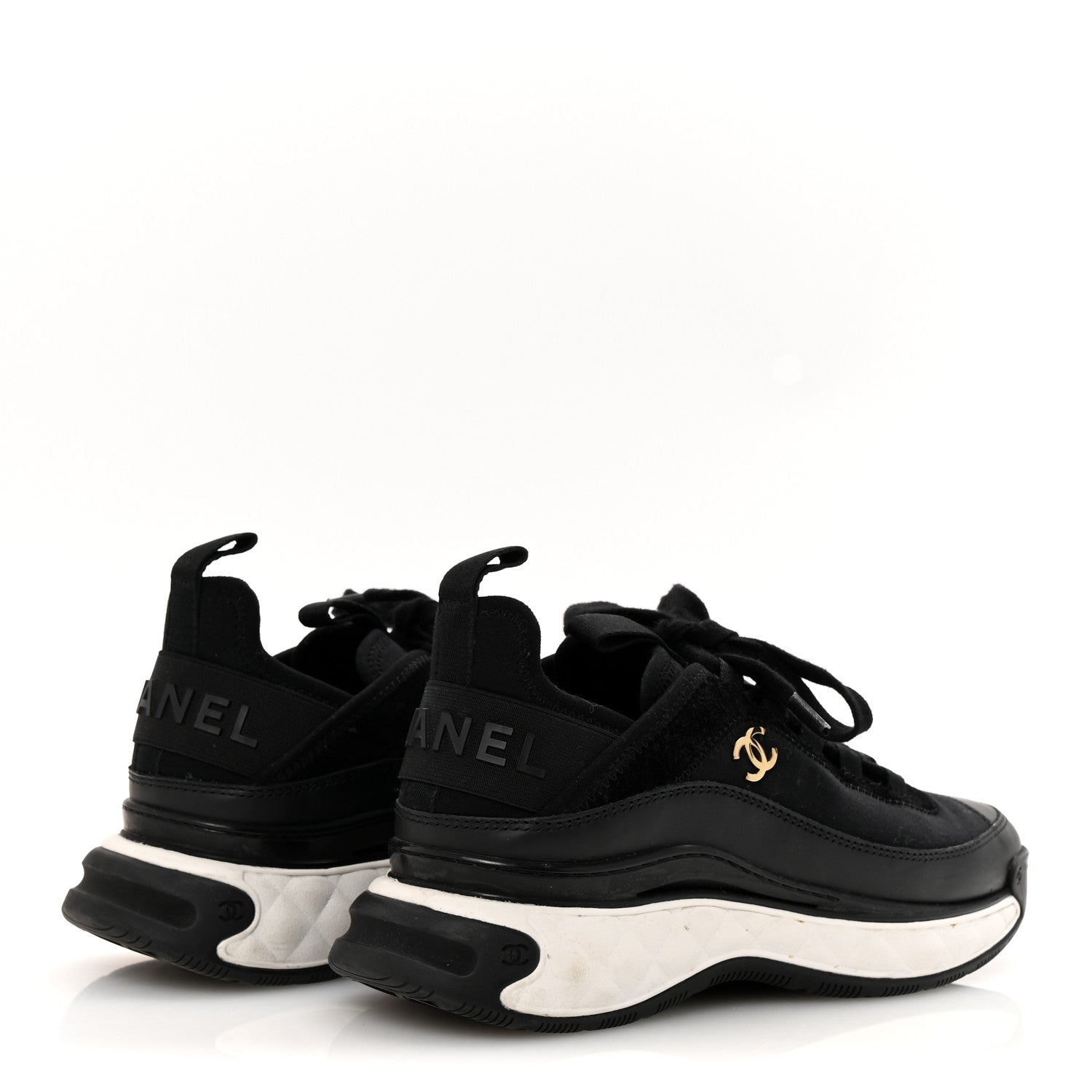 Velvet Calfskin Mixed Fibers CC Sneakers 36 Black