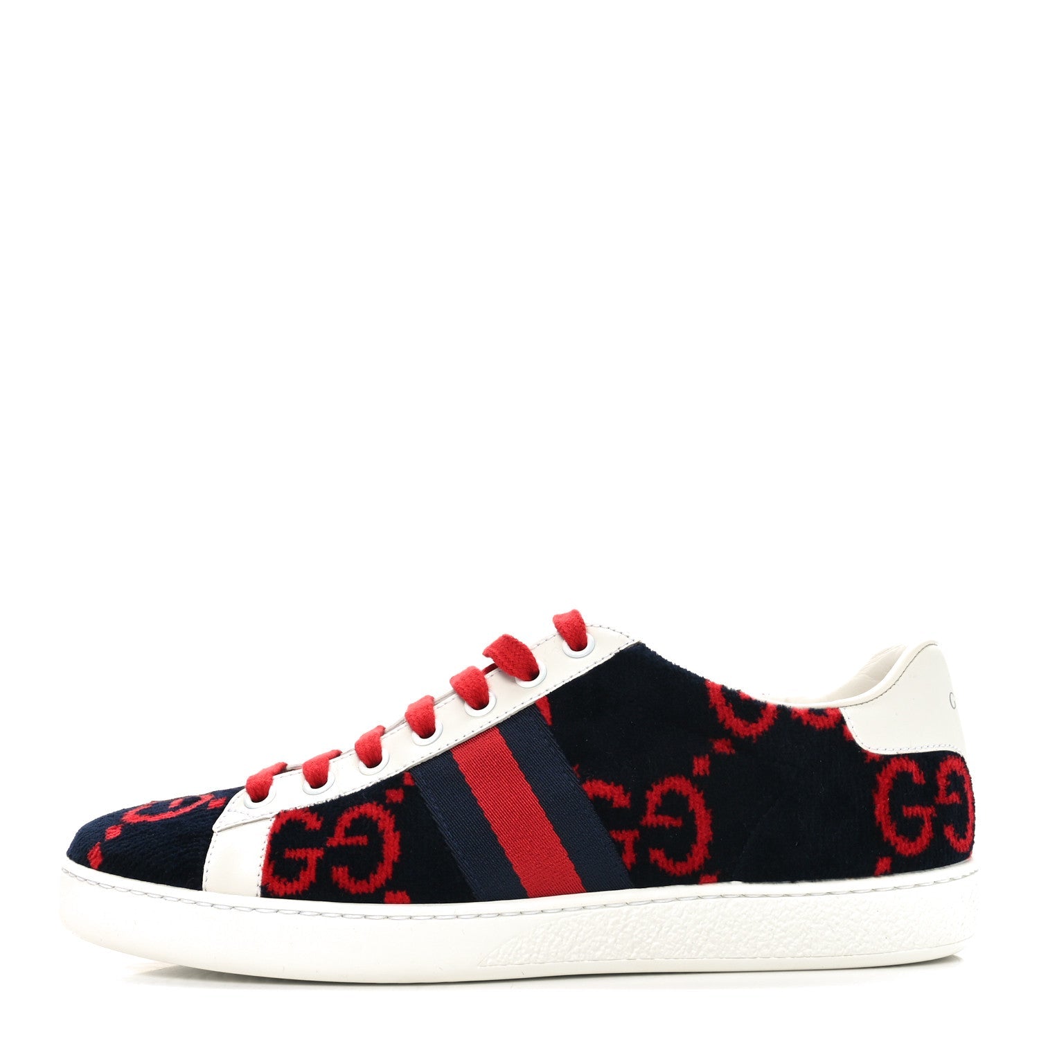 Terry Cloth GG Monogram Web Womens Ace Sneakers 37.5 Blue Red