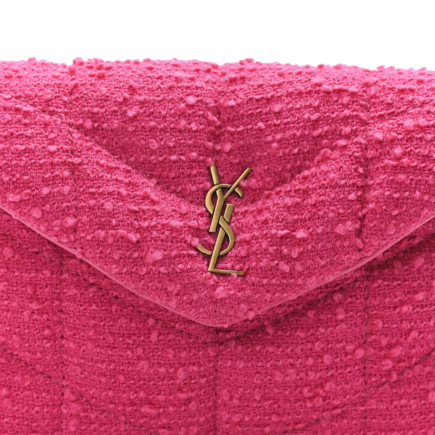 Boucle Tweed Quilted Loulou Puffer Monogram Pouch Clutch Magenta