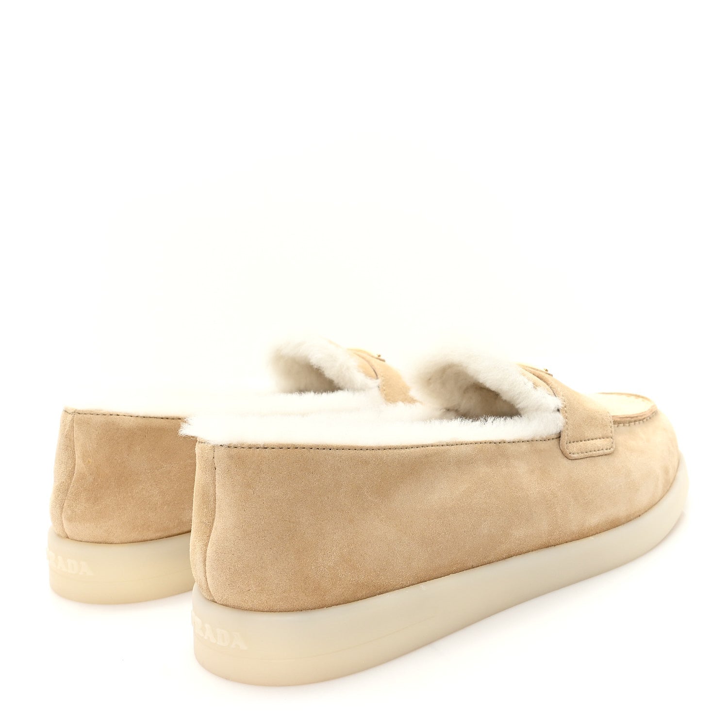 Suede Shearling Triangle Logo Loafer 39 Ecru
