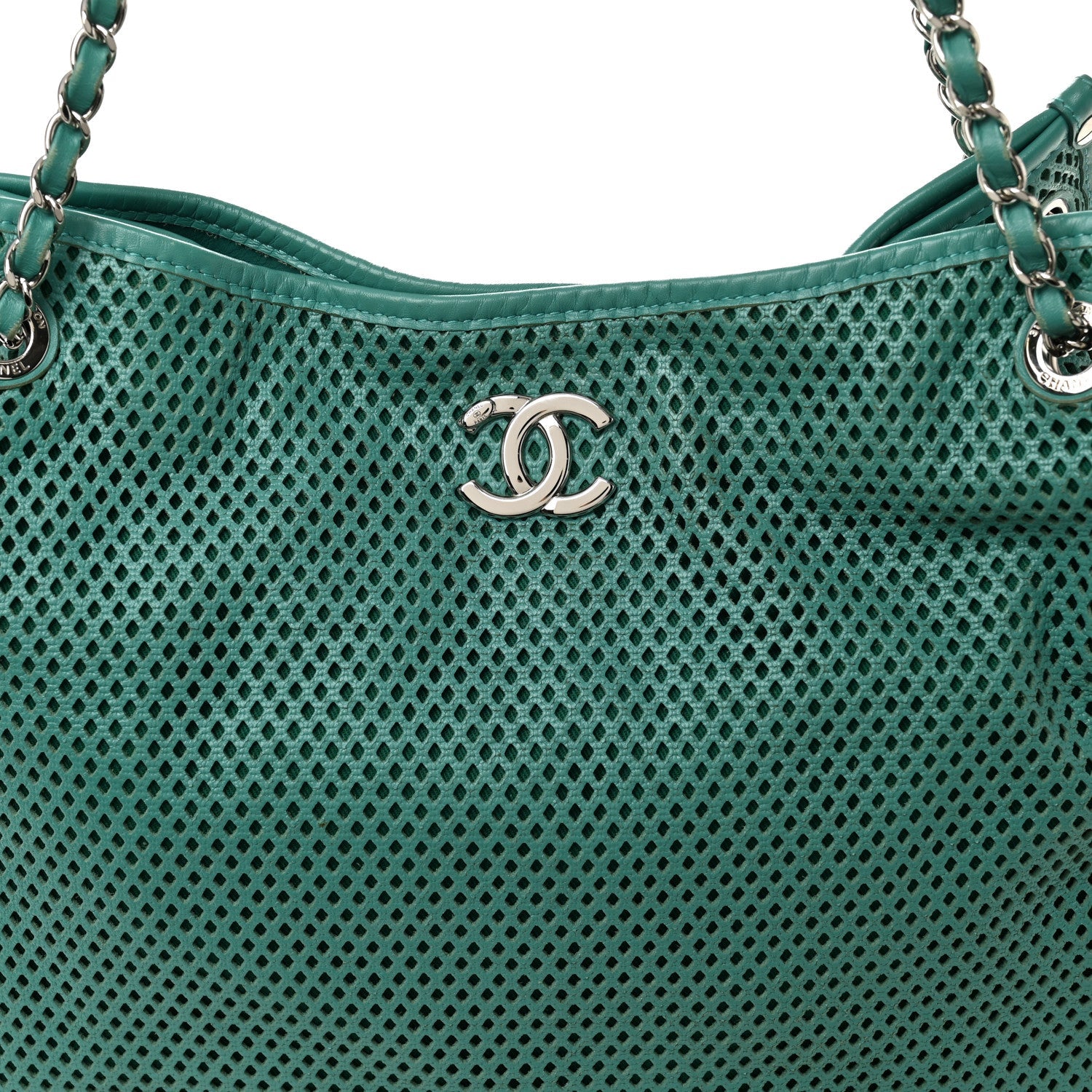 Calfskin Perforated Up In The Air Tote Green