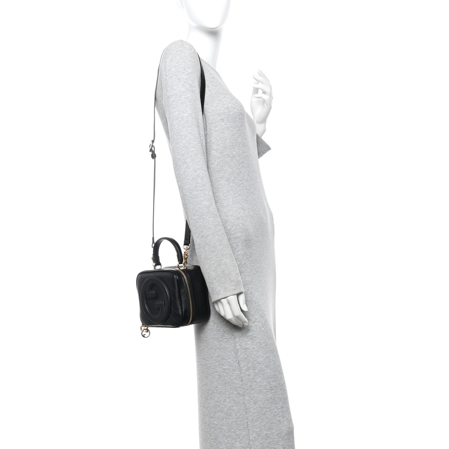 Sakai Be Green Calfskin Diagonal Stitched Blondie Top Handle Bag Black