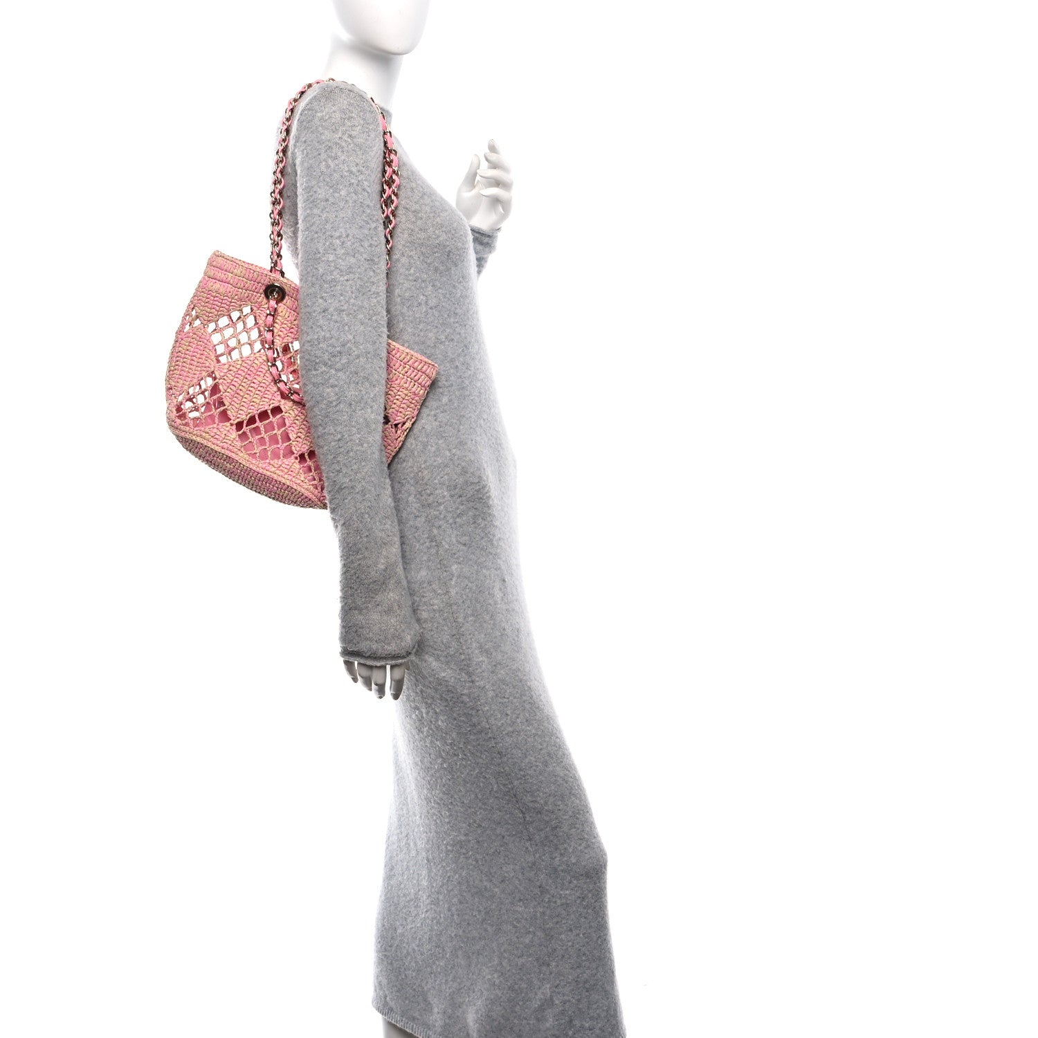 Raffia Effect Braided Small Shopping Bag Beige Pink