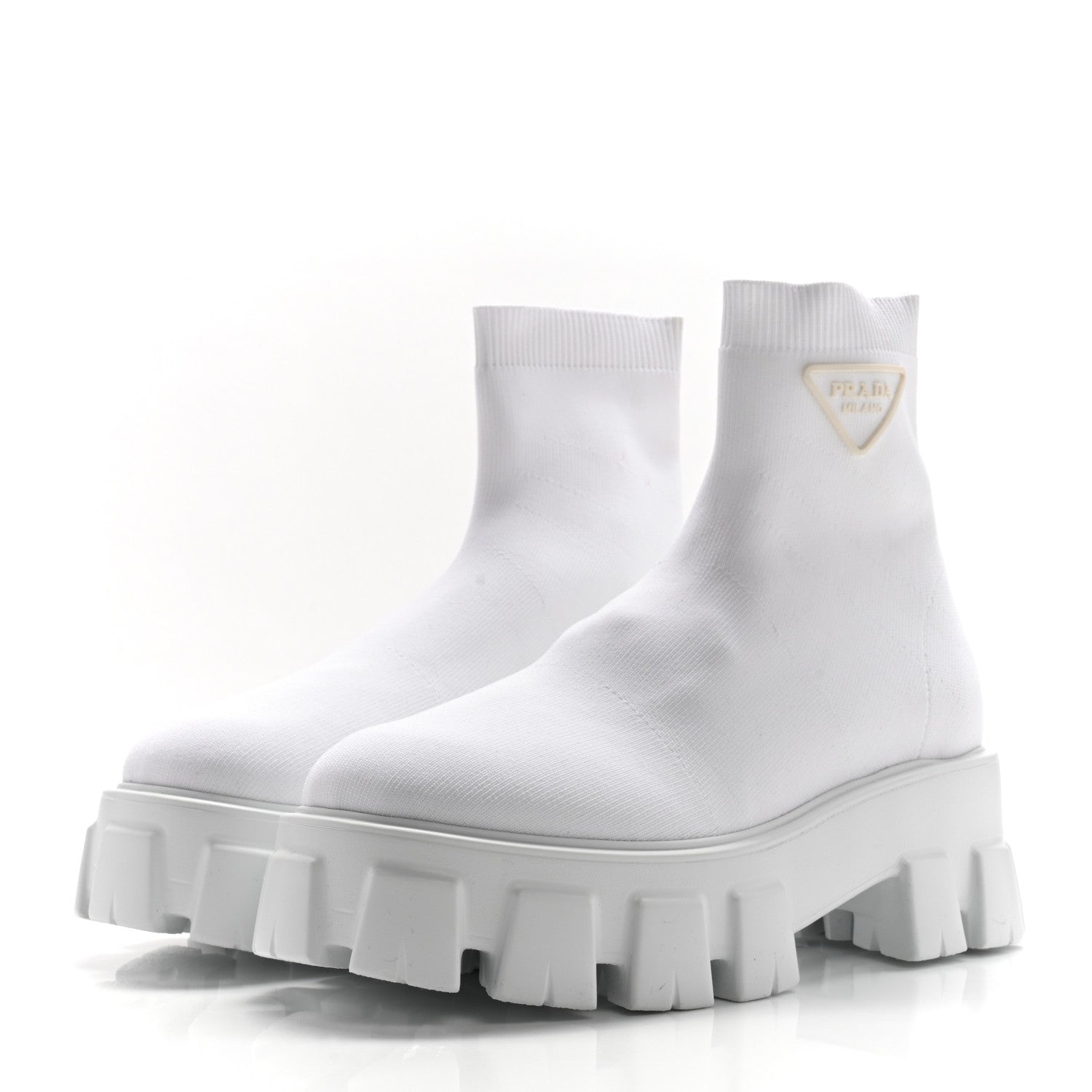 Knit Rubber Triangle Logo Monolith 55mm Ankle Boots 38 Bianco