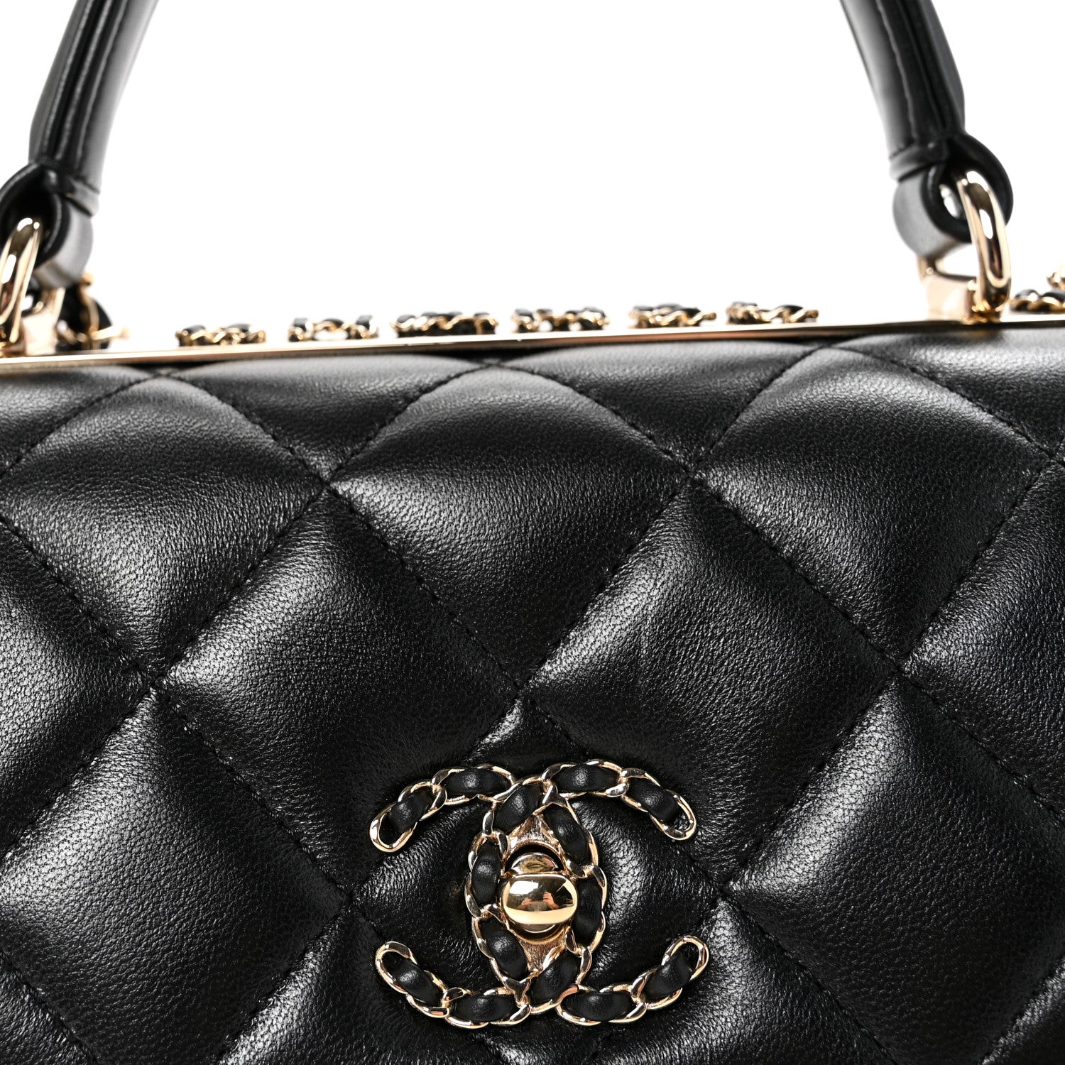 Lambskin Quilted Small Trendy CC Chain Dual Handle Flap Bag Black