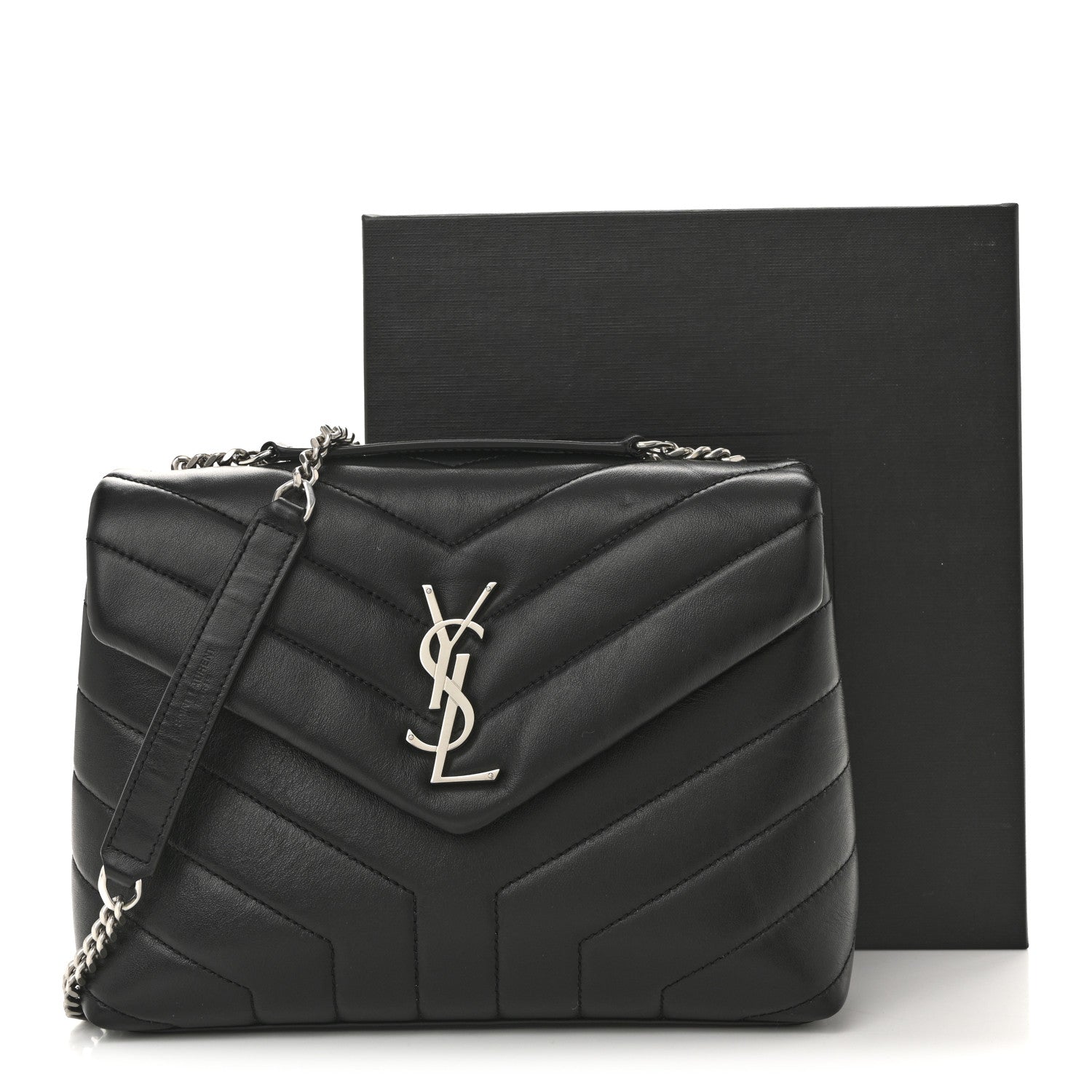 Calfskin Y Quilted Monogram Small Loulou Chain Satchel Black