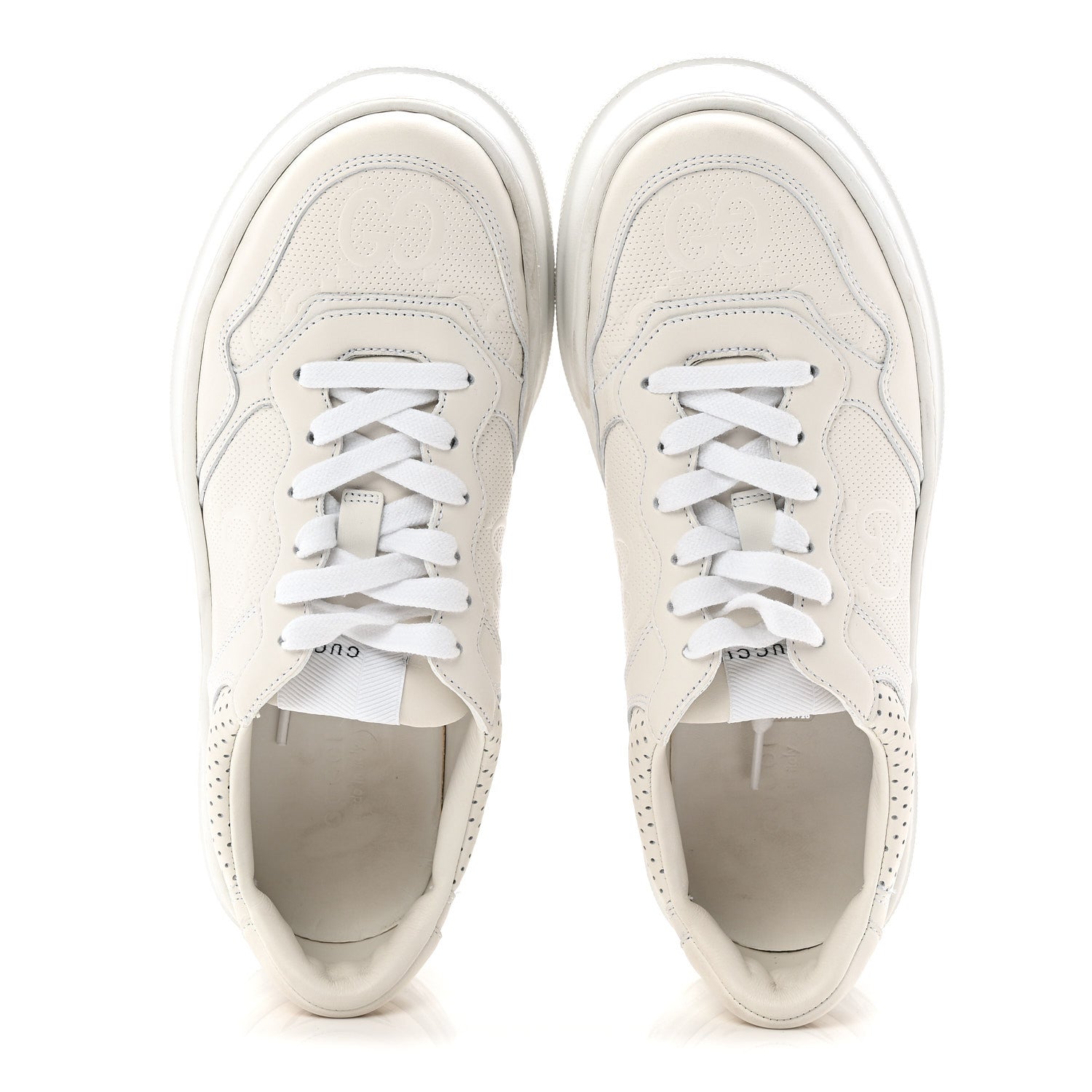 Calfskin GG Tennis Embossed Perforated Womens Platform 55mm Sneakers 39 Great White