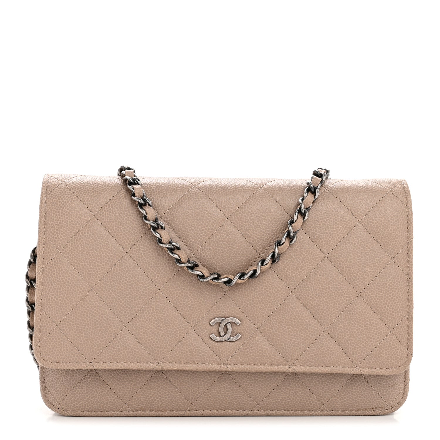 Caviar Quilted Wallet On Chain WOC Beige