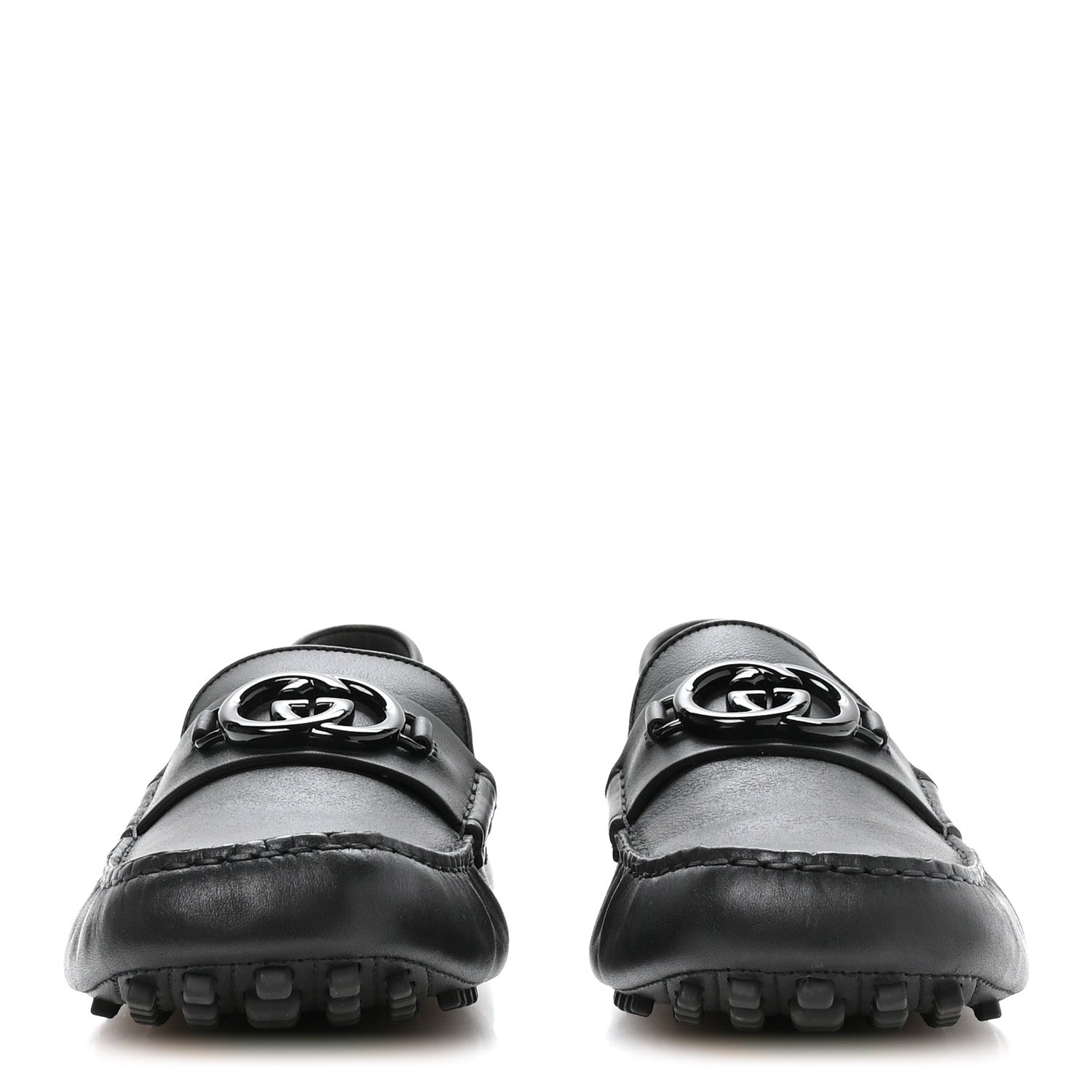 Soft Clove Calfskin Monochrome Mens Interlocking G Driver Loafers 12 Black
