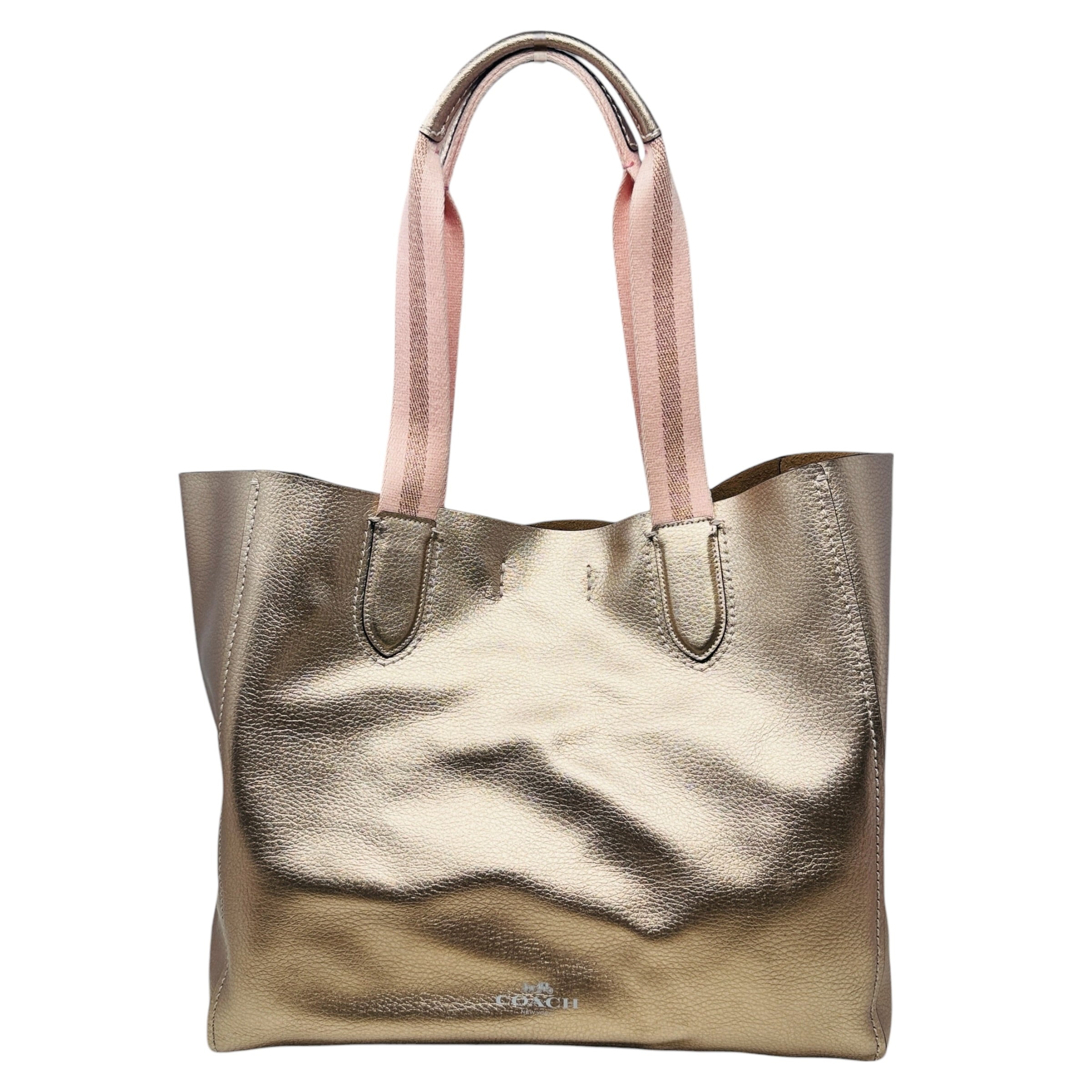 Derby Tote In Rose Gold Pebbled Leather Designer By Coach, Size: Large