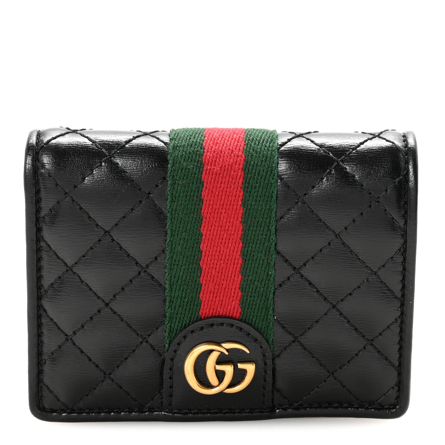 Calfskin Web Trapuntata GG Marmont Card Case Wallet Black