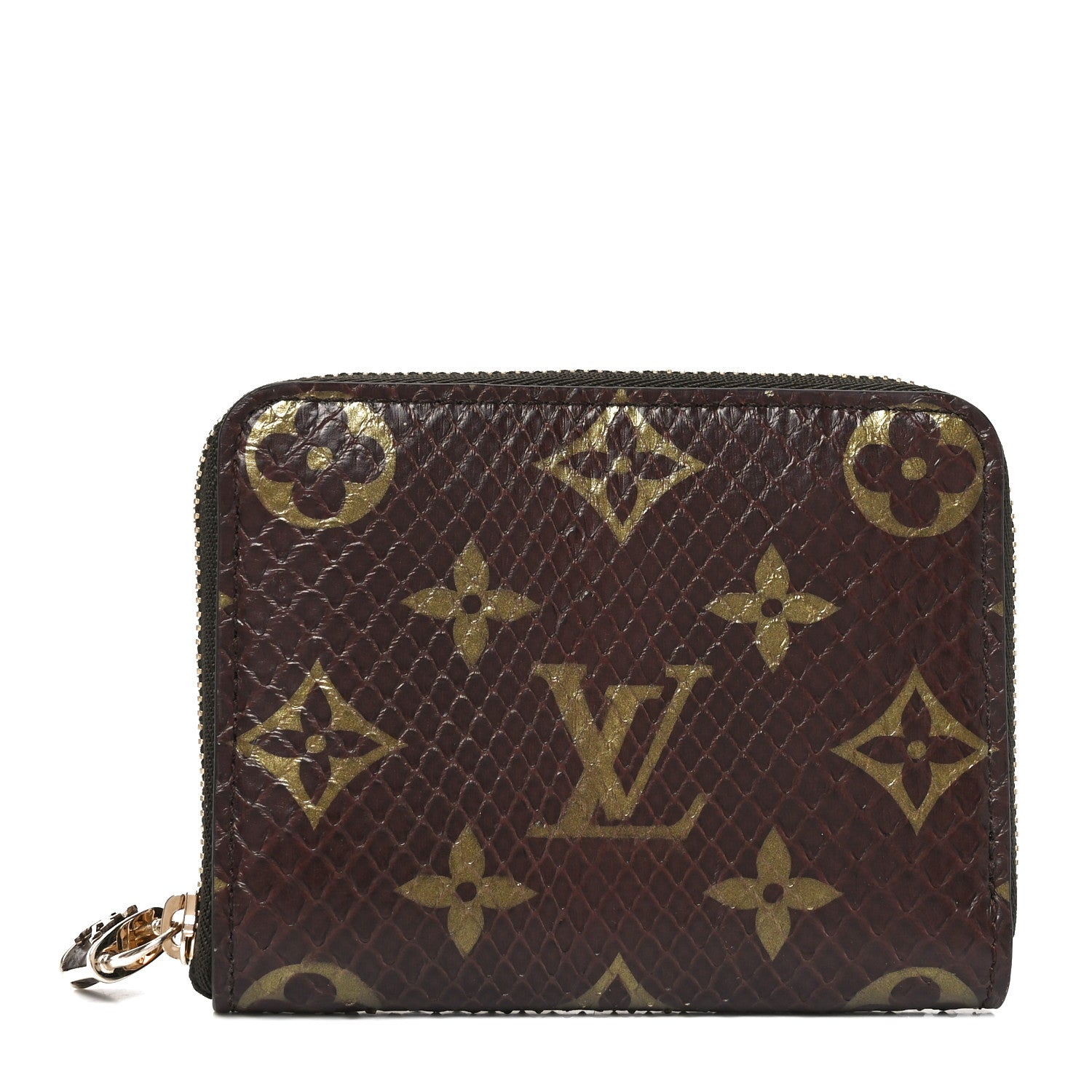 Snakeskin Monogram Zippy Padlock Coin Purse Brown