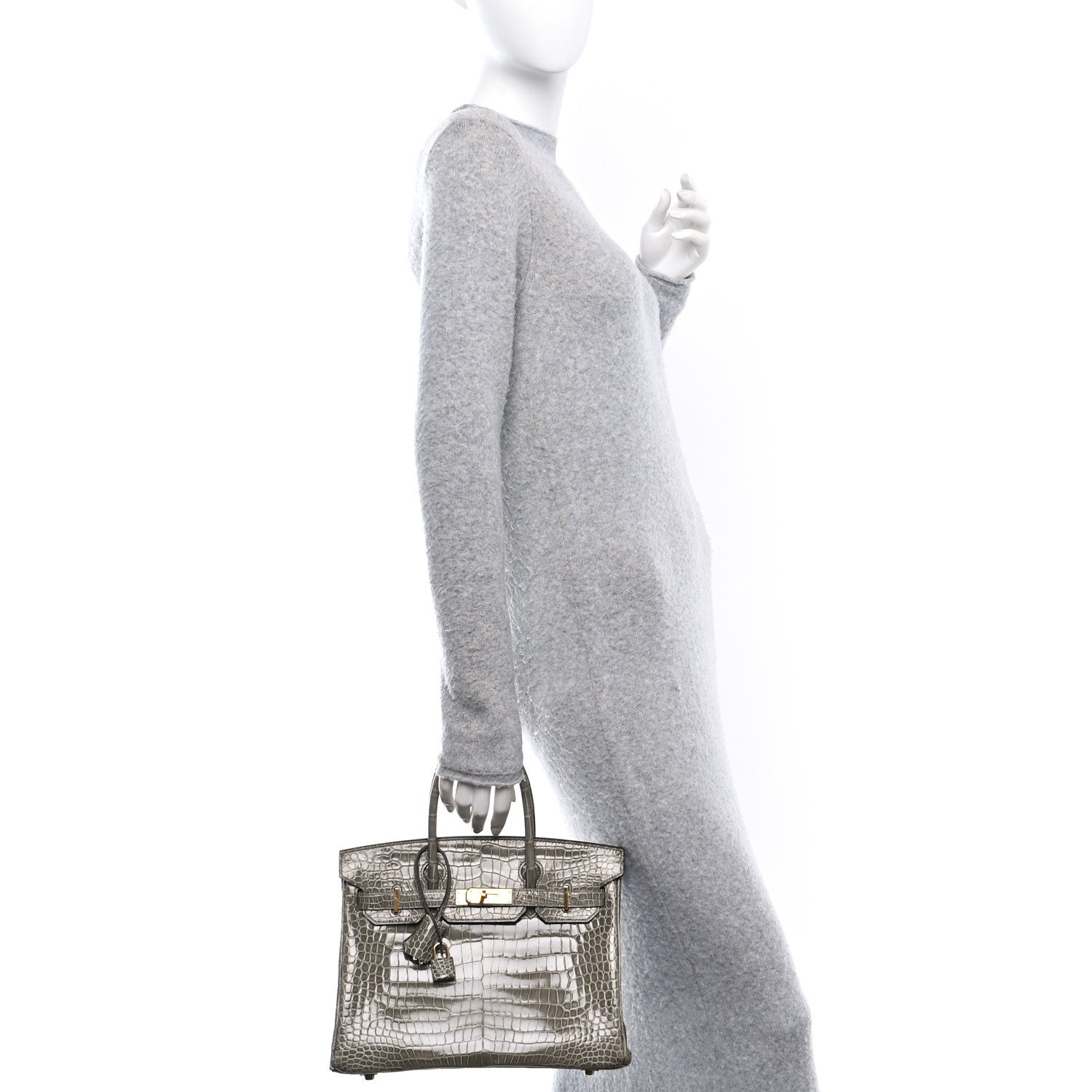Shiny Porosus Crocodile Birkin 30 Gris Tourterelle