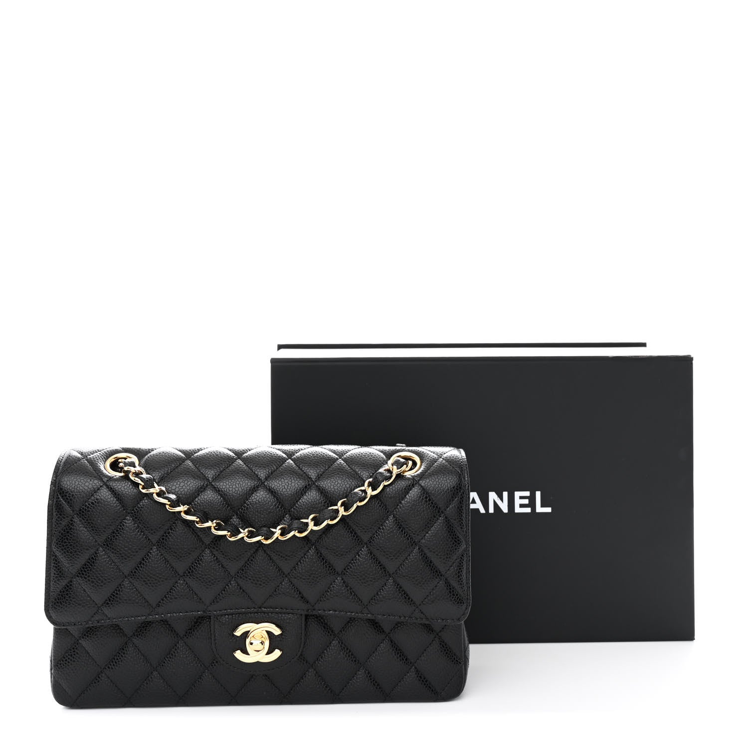 Caviar Quilted Medium Double Flap Black