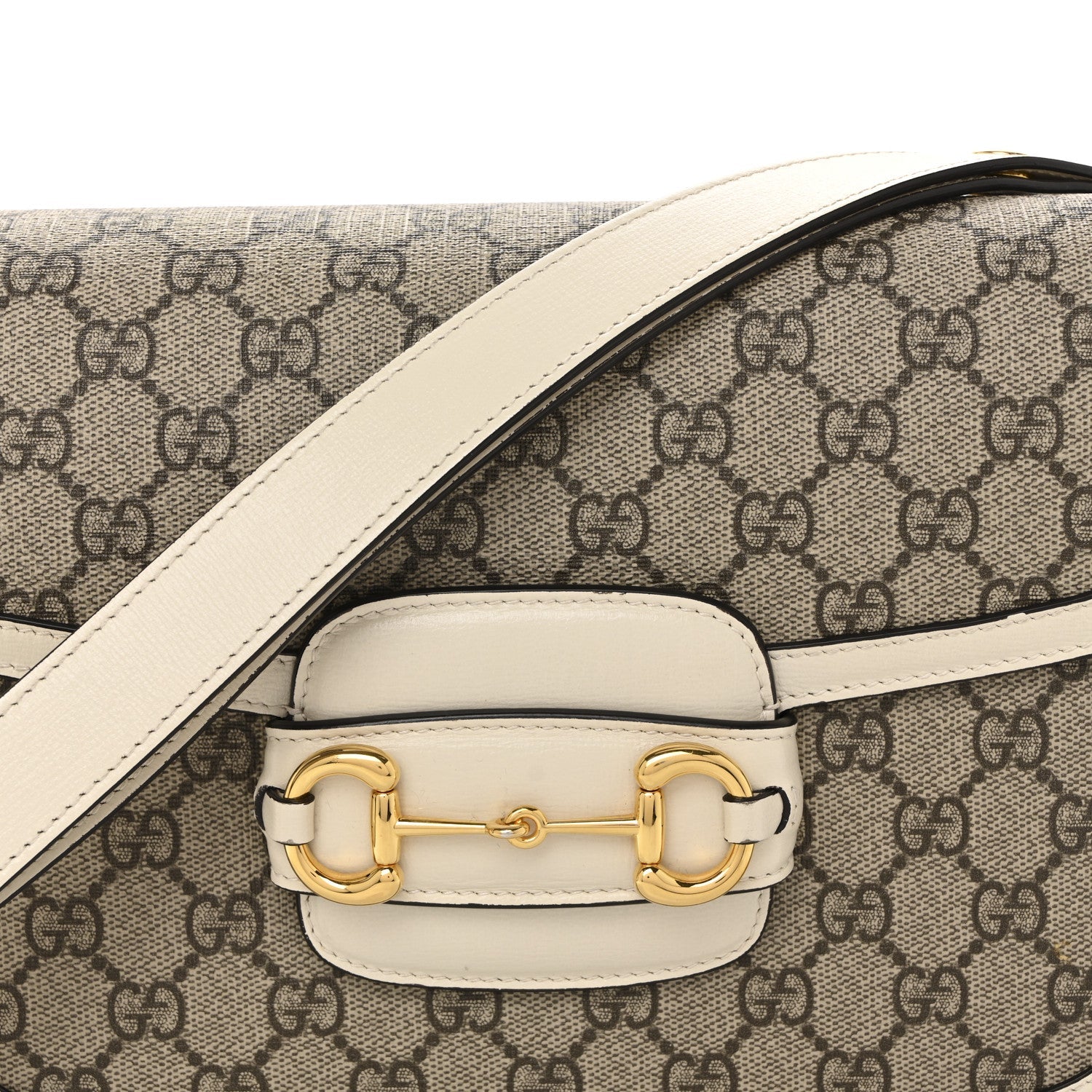 GG Supreme Monogram Horsebit 1955 Shoulder Bag Beige Mystic White