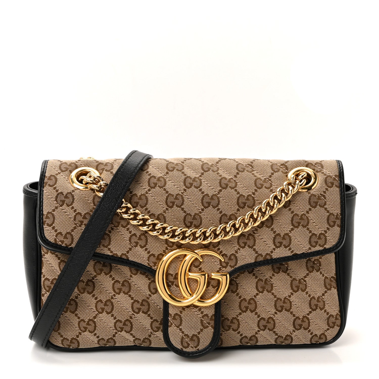 Monogram Matelasse Diagonal Small GG Marmont Shoulder Bag Beige Black