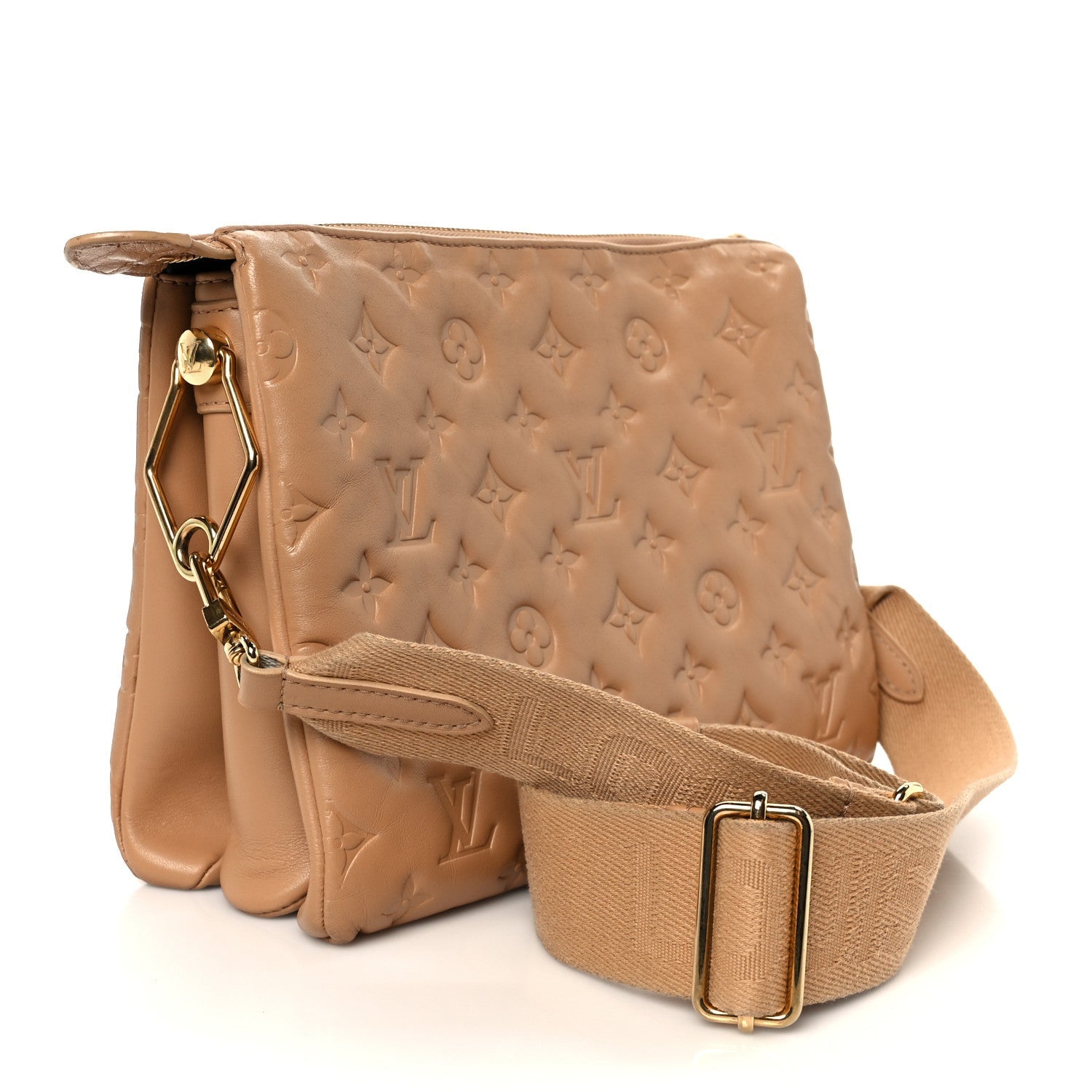 Lambskin Embossed Monogram Coussin PM Camel
