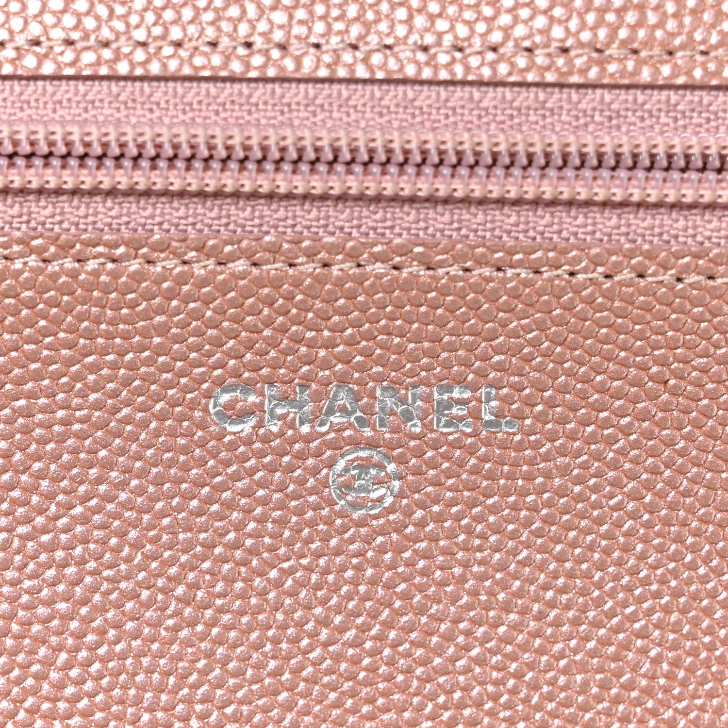 Metallic Caviar Chevron Quilted Vintage Mademoiselle Wallet On Chain WOC Pink
