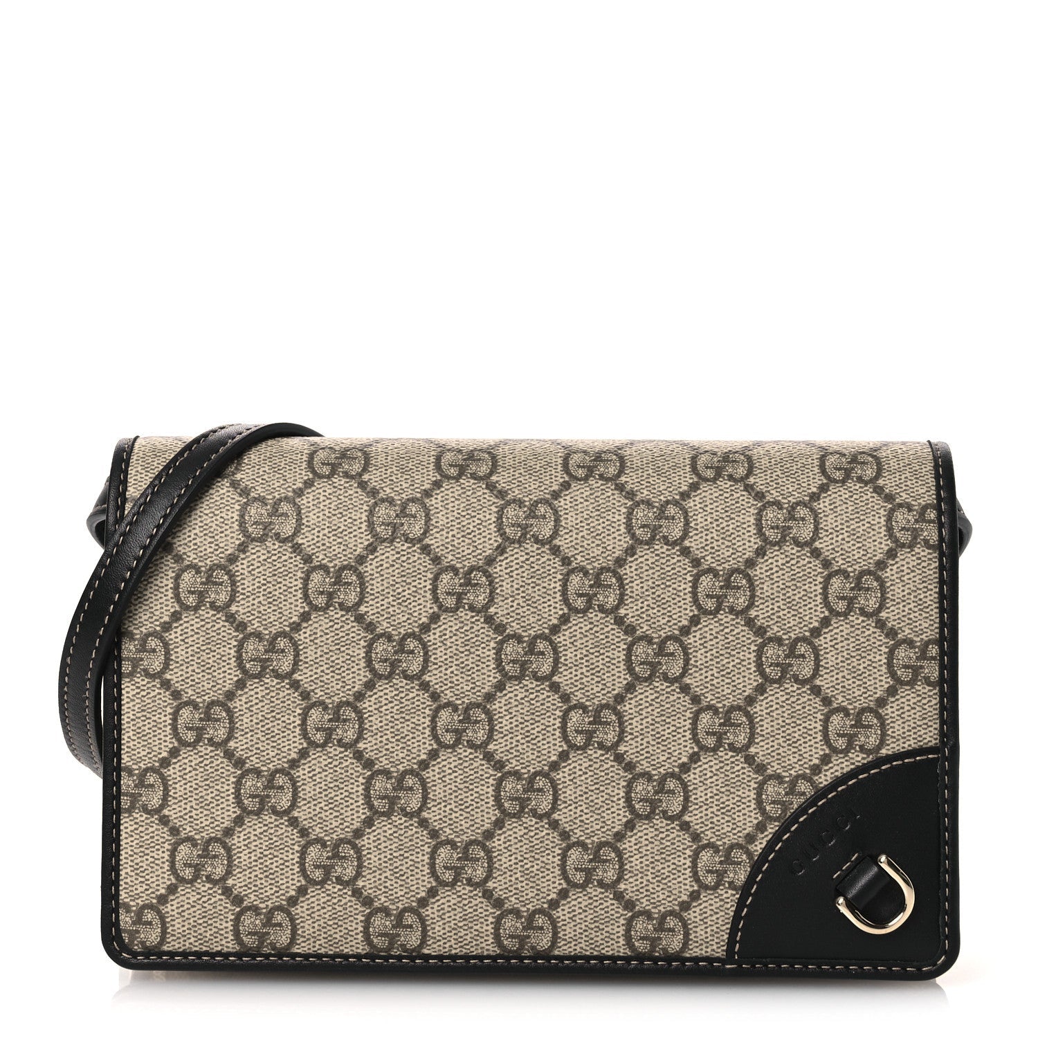 GG Emblem Monogram Wallet With Strap Beige Ebony Black
