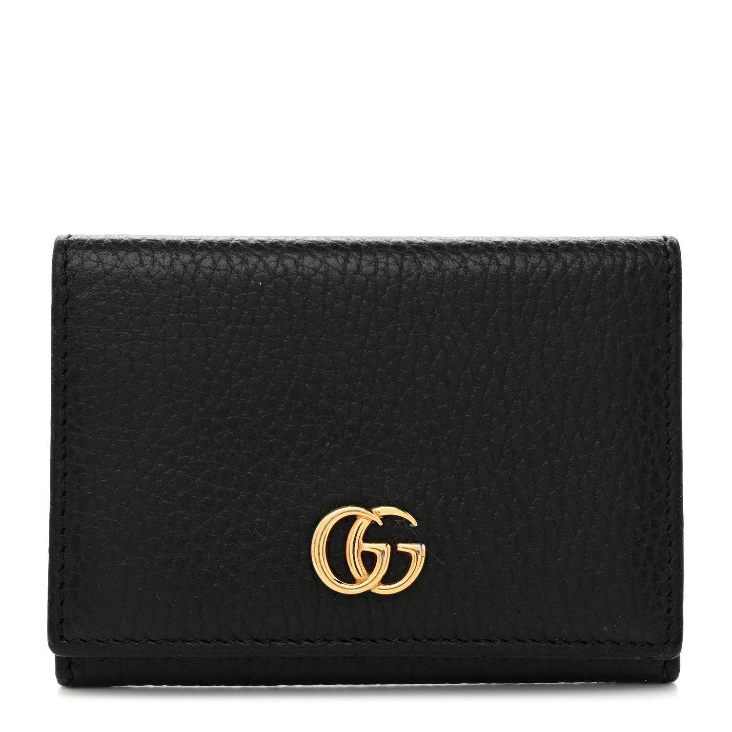 Pebbled Calfskin GG Marmont Card Case Black