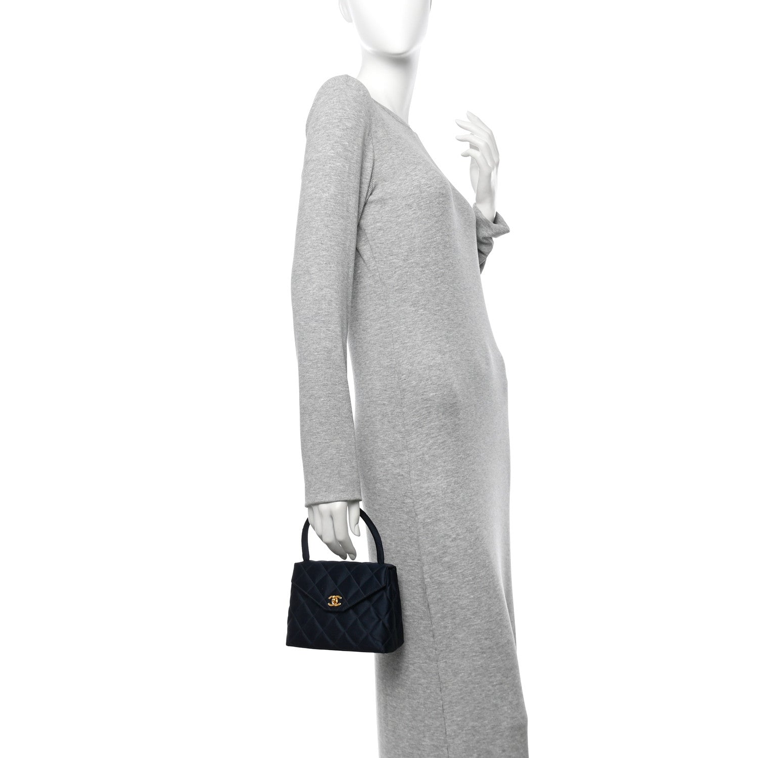 Satin Quilted Kelly Flap Bag Navy