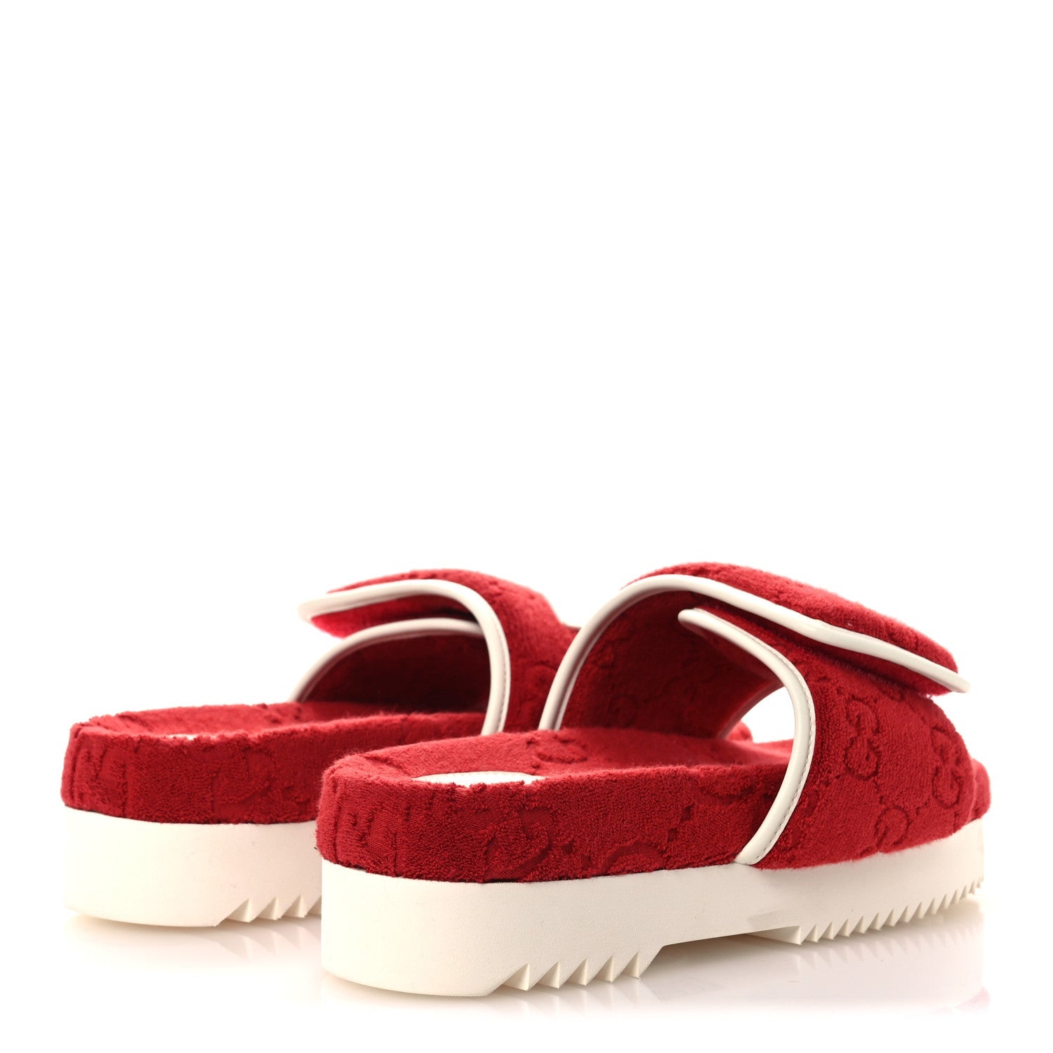 X ADIDAS Terry Cloth GG Monogram Womens Platform Sandals 38 Maple Red Off White