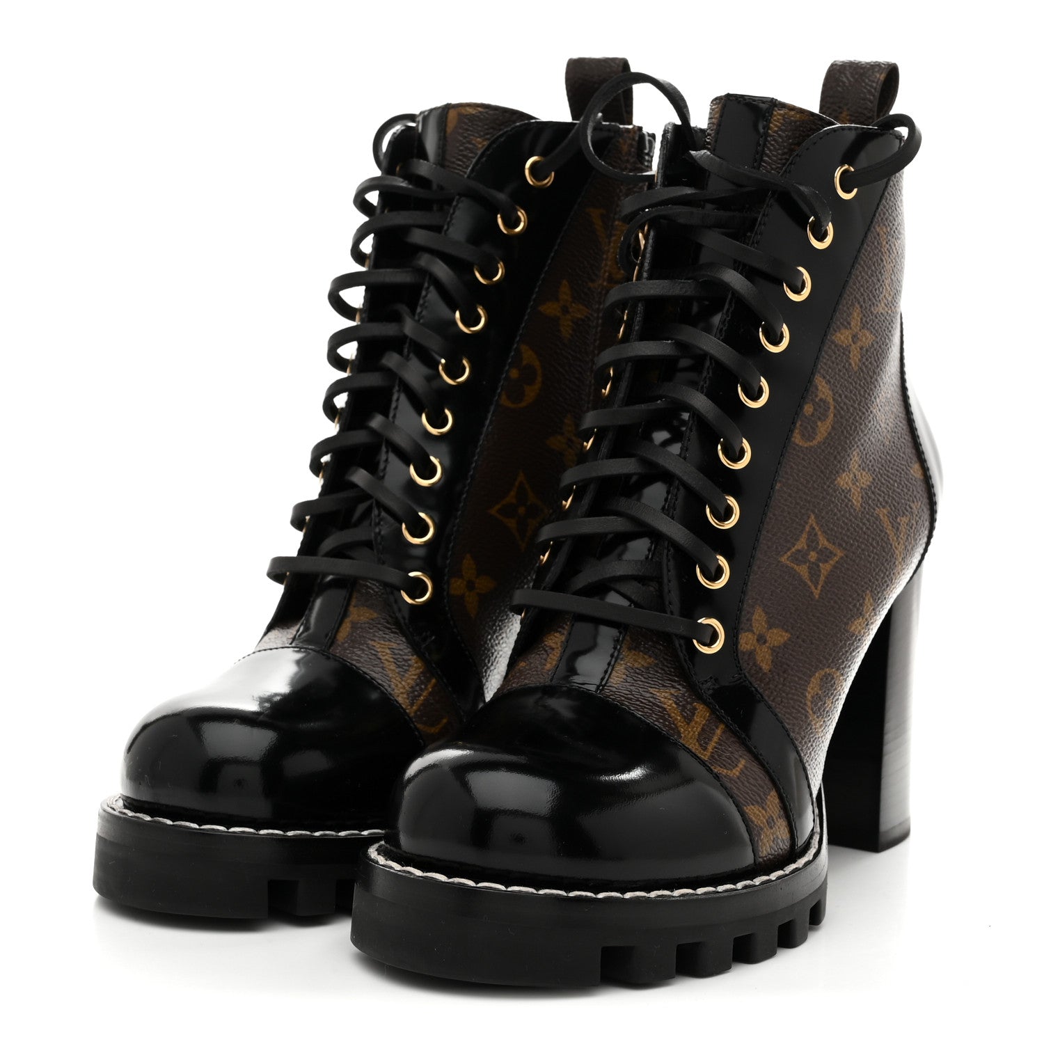 Patent Calfskin Monogram Star Trail Ankle Boots 38 Black