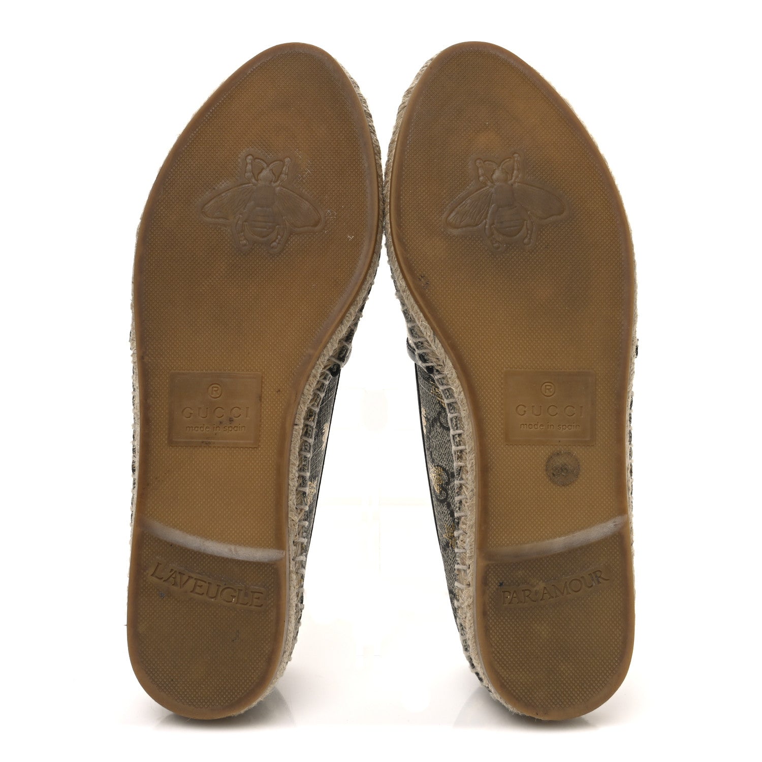 GG Supreme Monogram Bees Espadrille Flats 36.5 Beige Ebony Oro Black