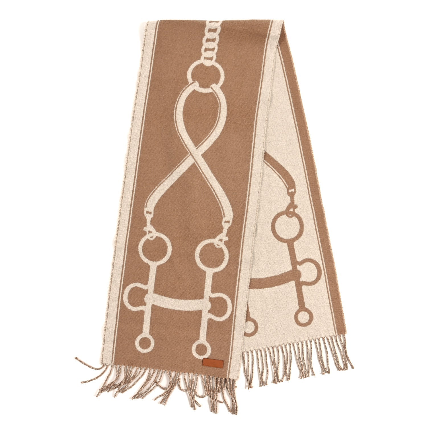 Cashmere Casaque Grand Mors Muffler Camel Ivory