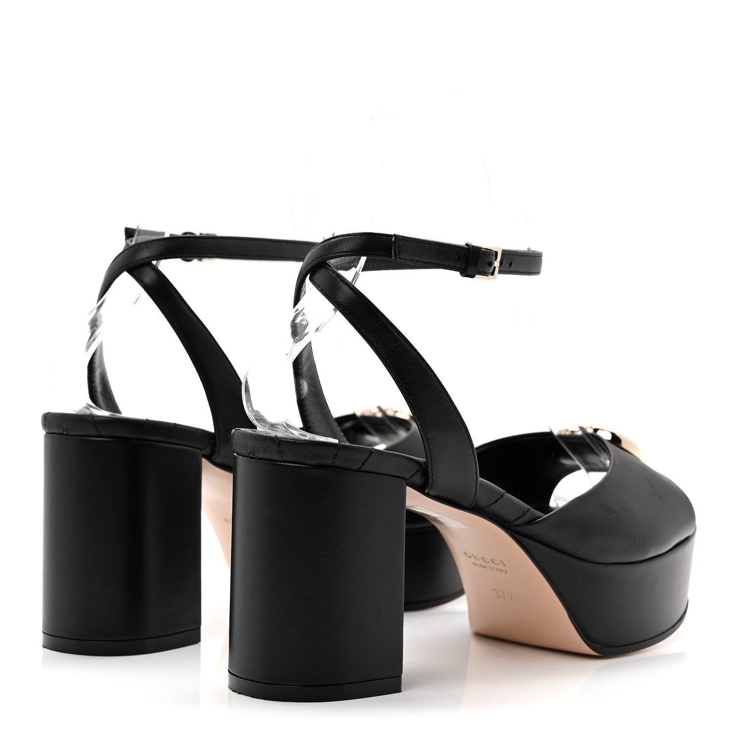 Calfskin GG Charlotte Ankle Wrap 30/85mm Platform Sandals 37.5 Black